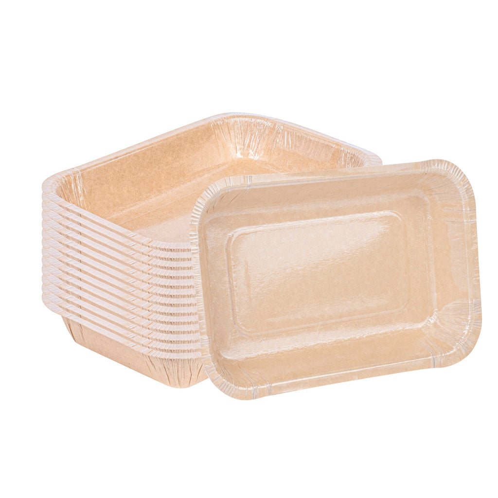 Pastry Tek 24 oz Rectangle Kraft Paperboard Tray - Oven-Safe - 8 1/4" x 5 1/2" x 1 1/2" - 25 count box