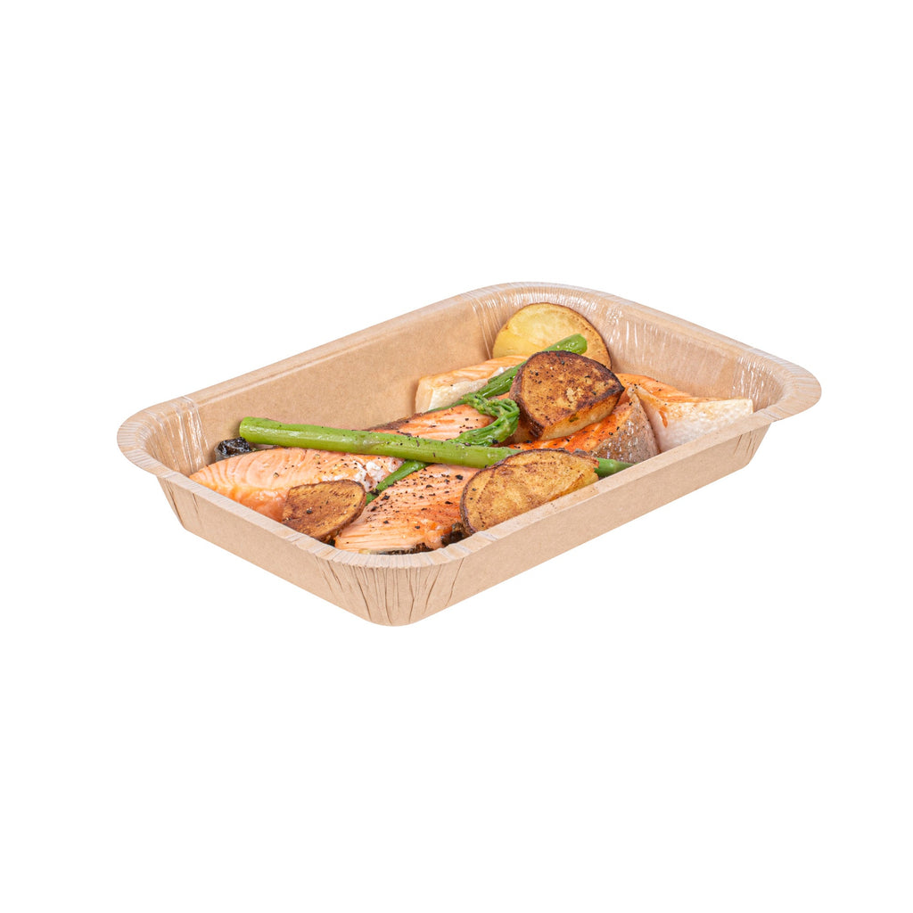 Pastry Tek 24 oz Rectangle Kraft Paperboard Tray - Oven-Safe - 8 1/4" x 5 1/2" x 1 1/2" - 25 count box