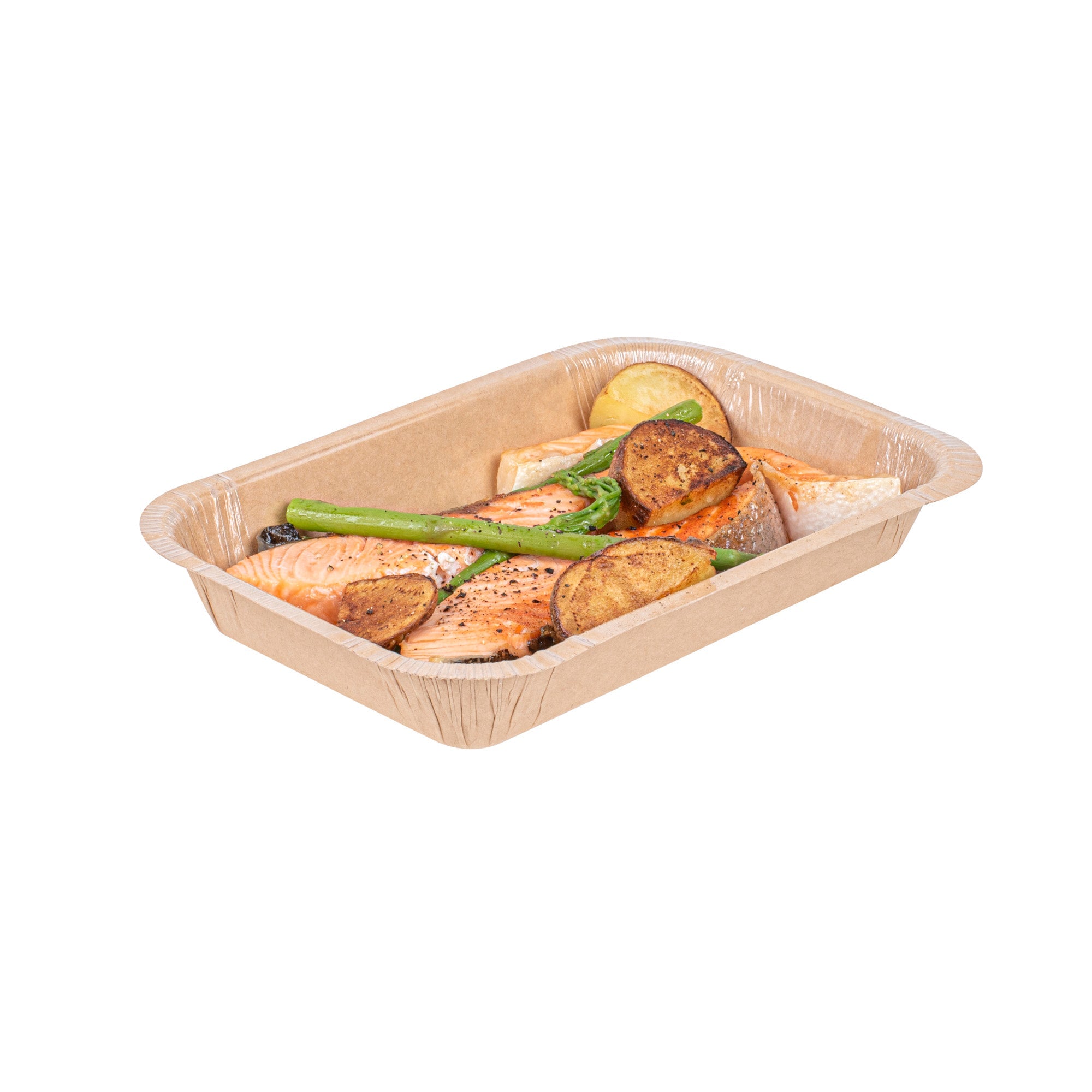 Pastry Tek 24 oz Rectangle Kraft Paperboard Tray - Oven-Safe - 8 1/4" x 5 1/2" x 1 1/2" - 25 count box