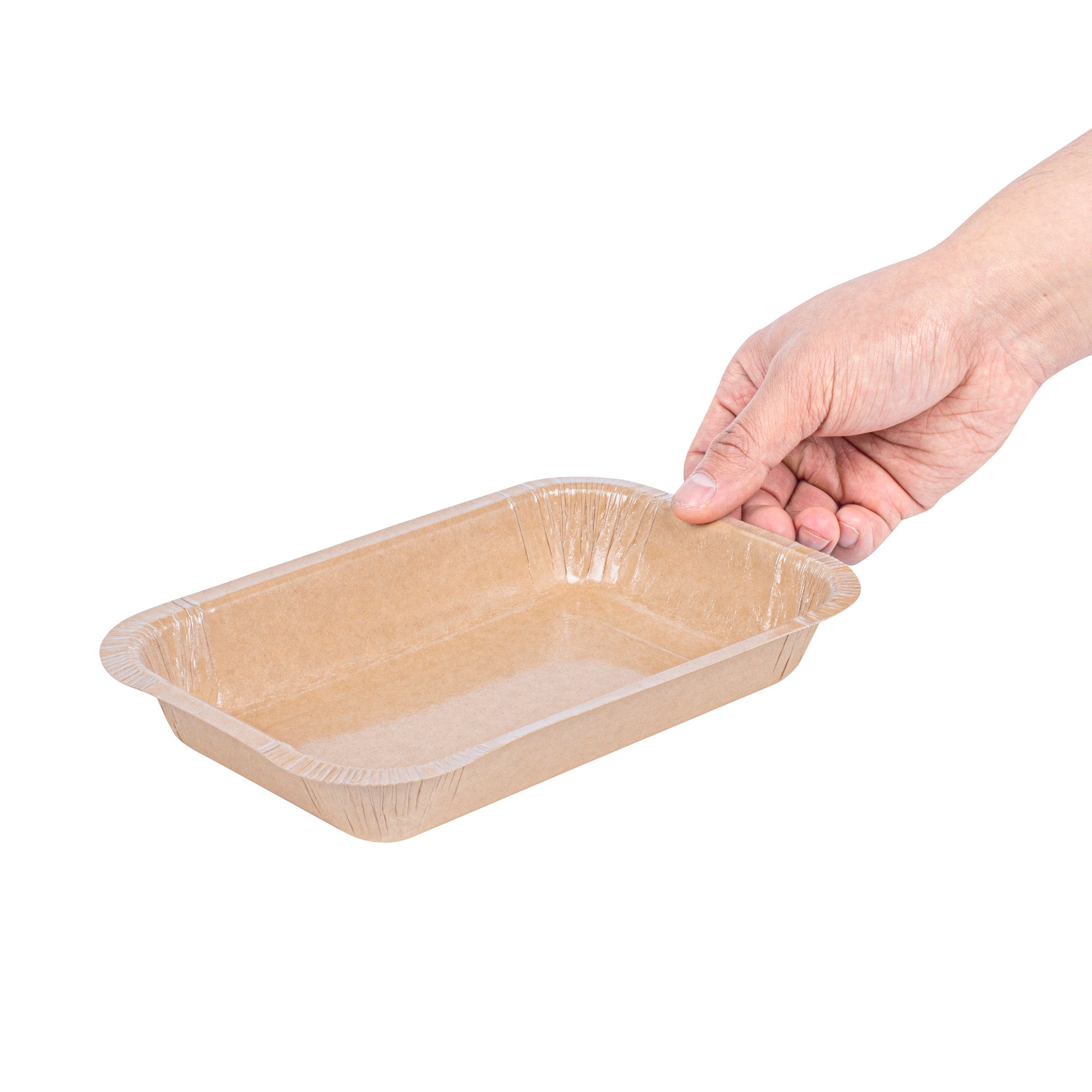 Pastry Tek 24 oz Rectangle Kraft Paperboard Tray - Oven-Safe - 8 1/4" x 5 1/2" x 1 1/2" - 100 count box