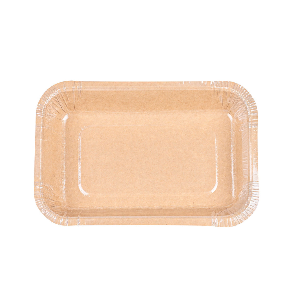Pastry Tek 24 oz Rectangle Kraft Paperboard Tray - Oven-Safe - 8 1/4" x 5 1/2" x 1 1/2" - 100 count box