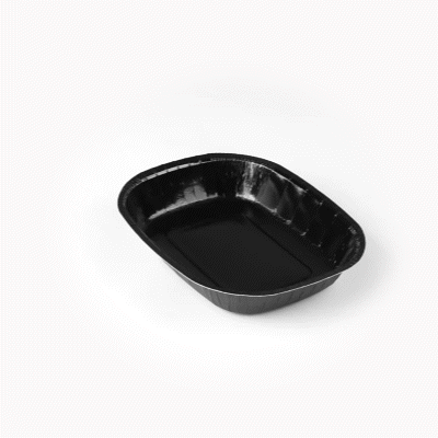 Pastry Tek 32 oz Rectangle Black Paperboard Tray - Oven-Safe - 9" x 7" x 1 3/4" - 25 count box