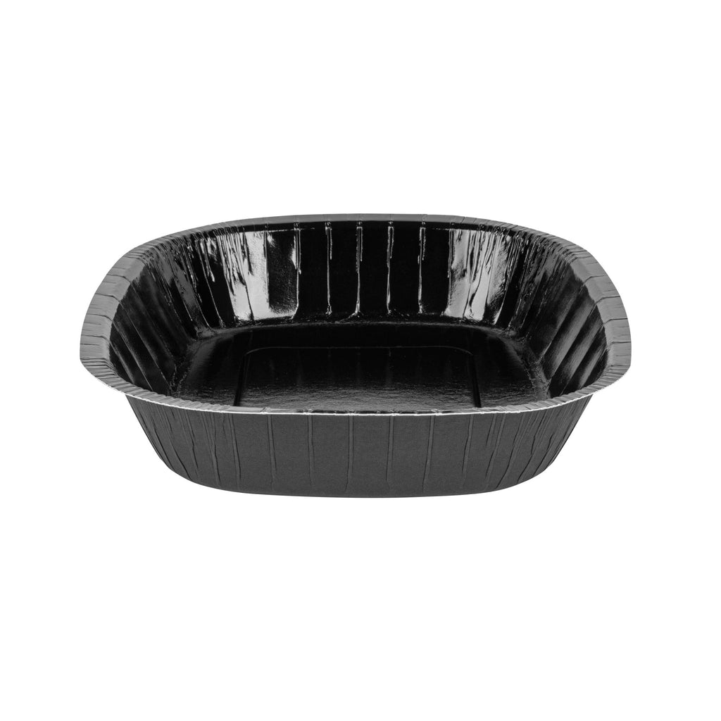 Pastry Tek 32 oz Rectangle Black Paperboard Tray - Oven-Safe - 9" x 7" x 1 3/4" - 25 count box