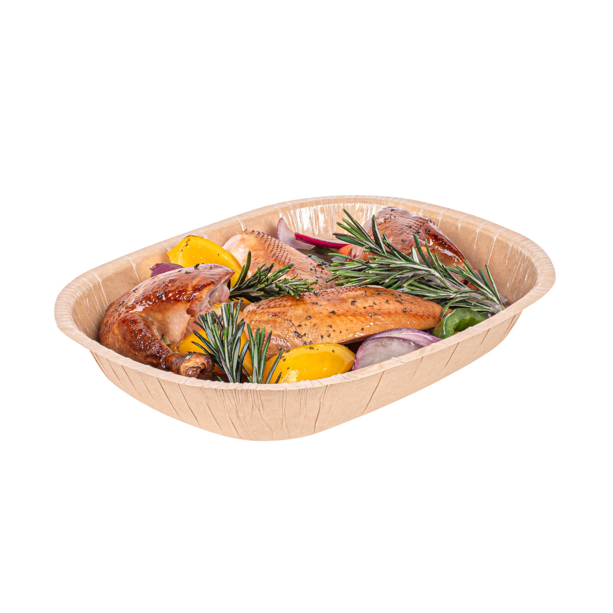 Pastry Tek 32 oz Rectangle Kraft Paperboard Tray - Oven-Safe - 9" x 7" x 1 3/4" - 25 count box