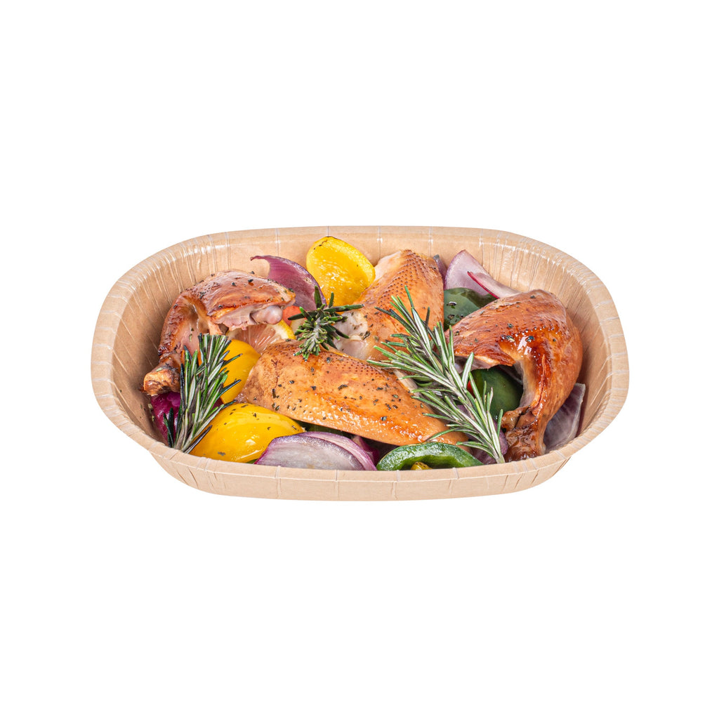 Pastry Tek 32 oz Rectangle Kraft Paperboard Tray - Oven-Safe - 9" x 7" x 1 3/4" - 25 count box