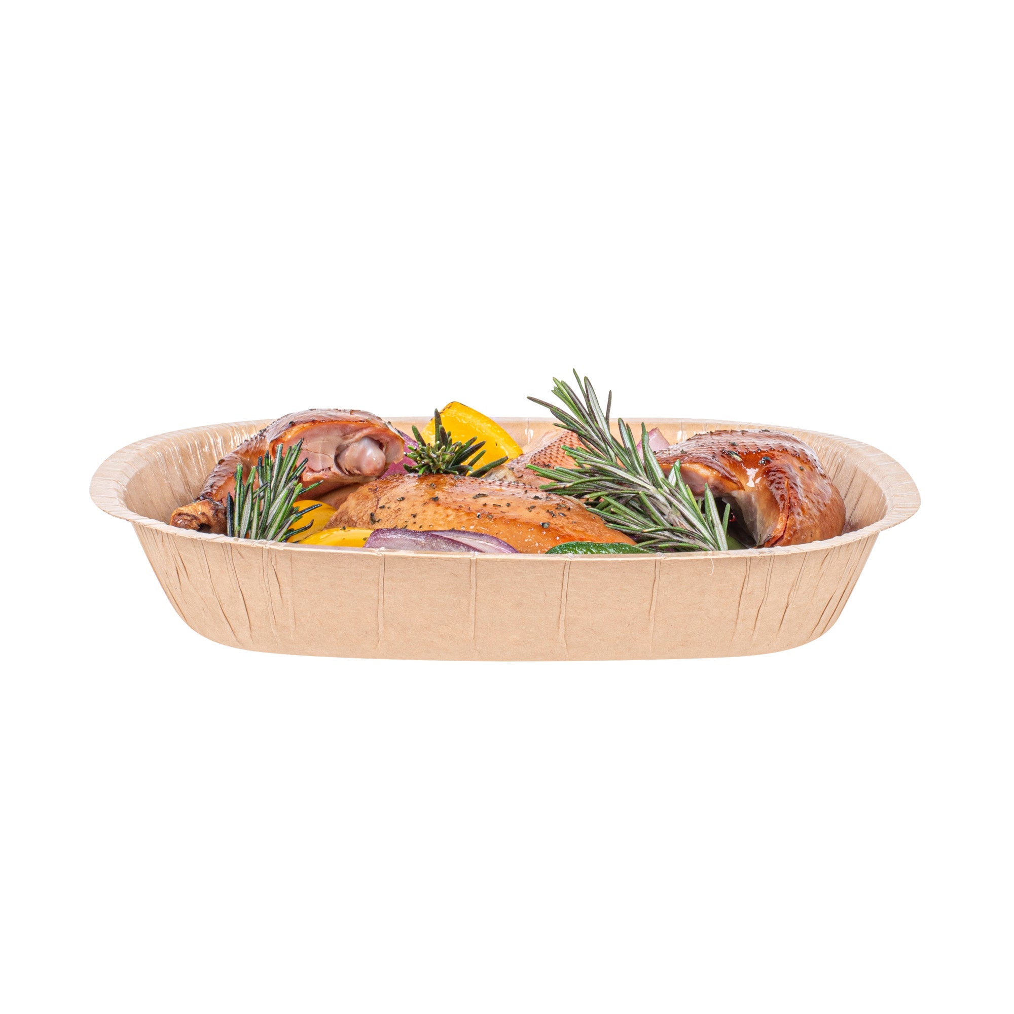 Pastry Tek 32 oz Rectangle Kraft Paperboard Tray - Oven-Safe - 9" x 7" x 1 3/4" - 100 count box