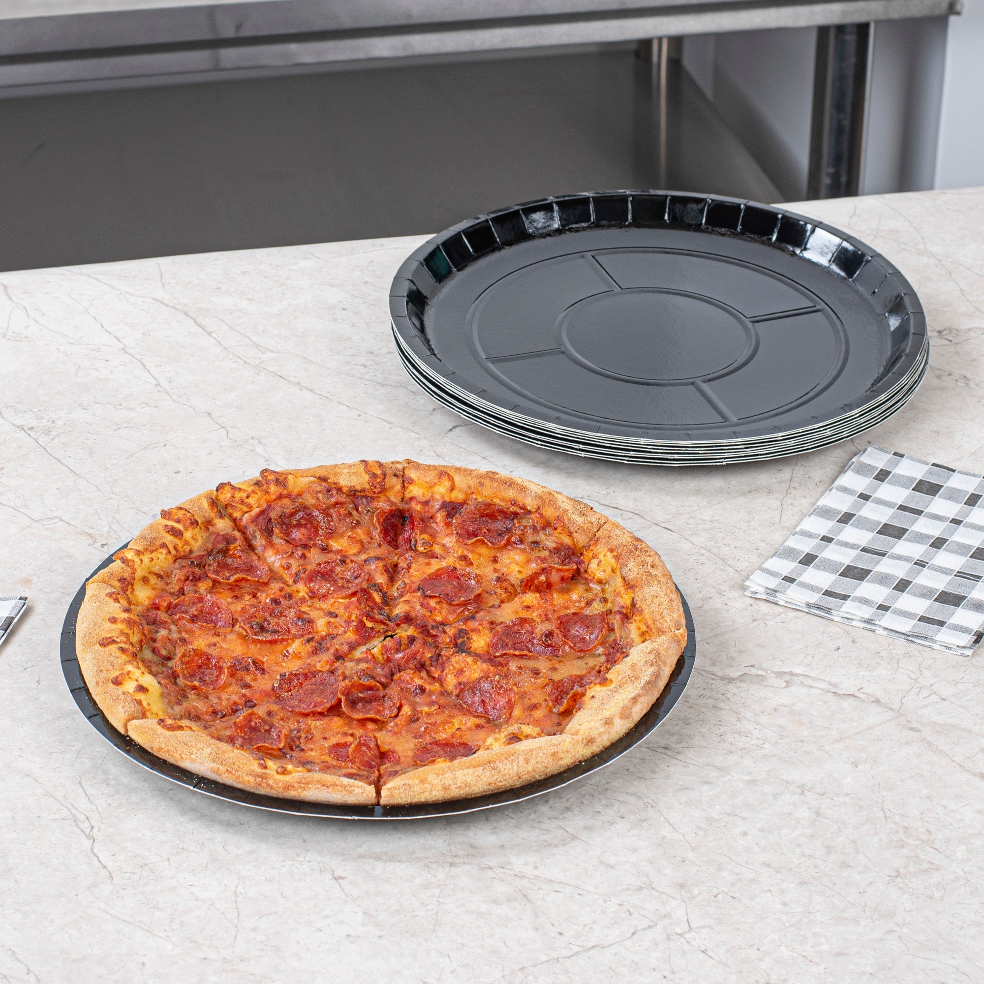 Eco Pie Round Black Paperboard Pizza Tray - Oven-Safe - 12'' - 25 count box