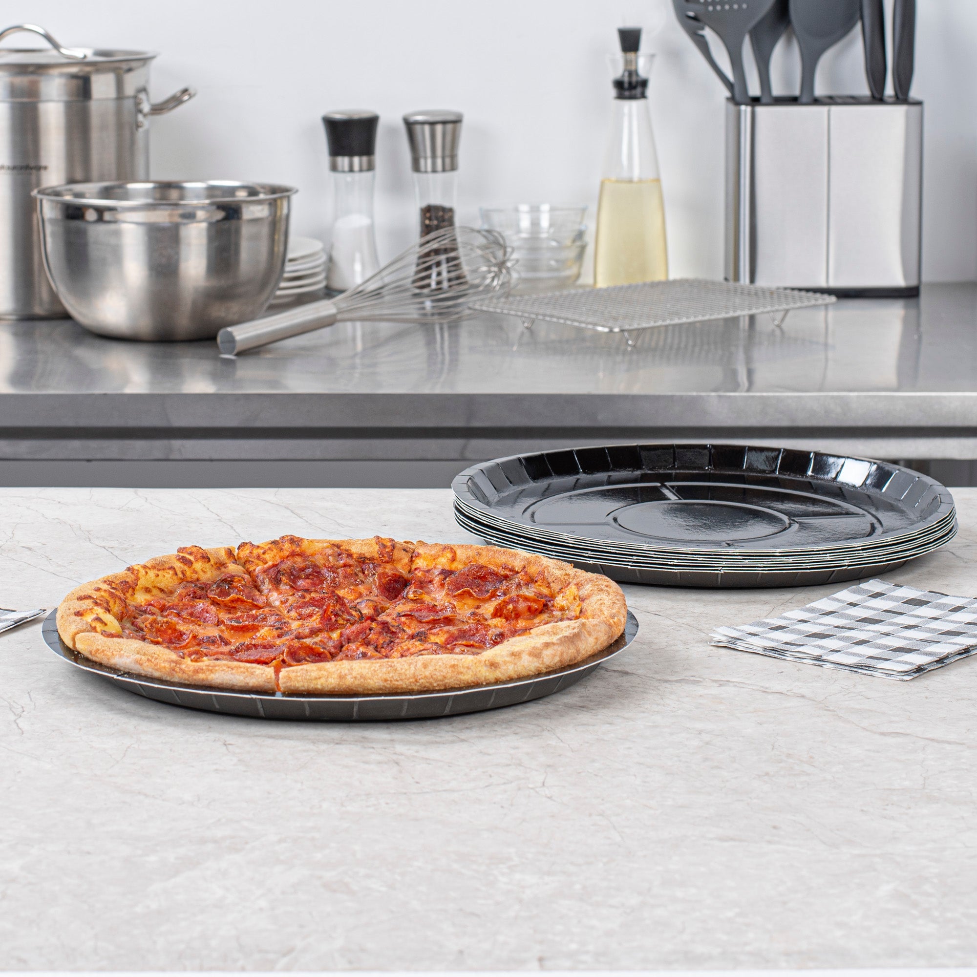 Eco Pie Round Black Paperboard Pizza Tray - Oven-Safe - 12'' - 50 count box