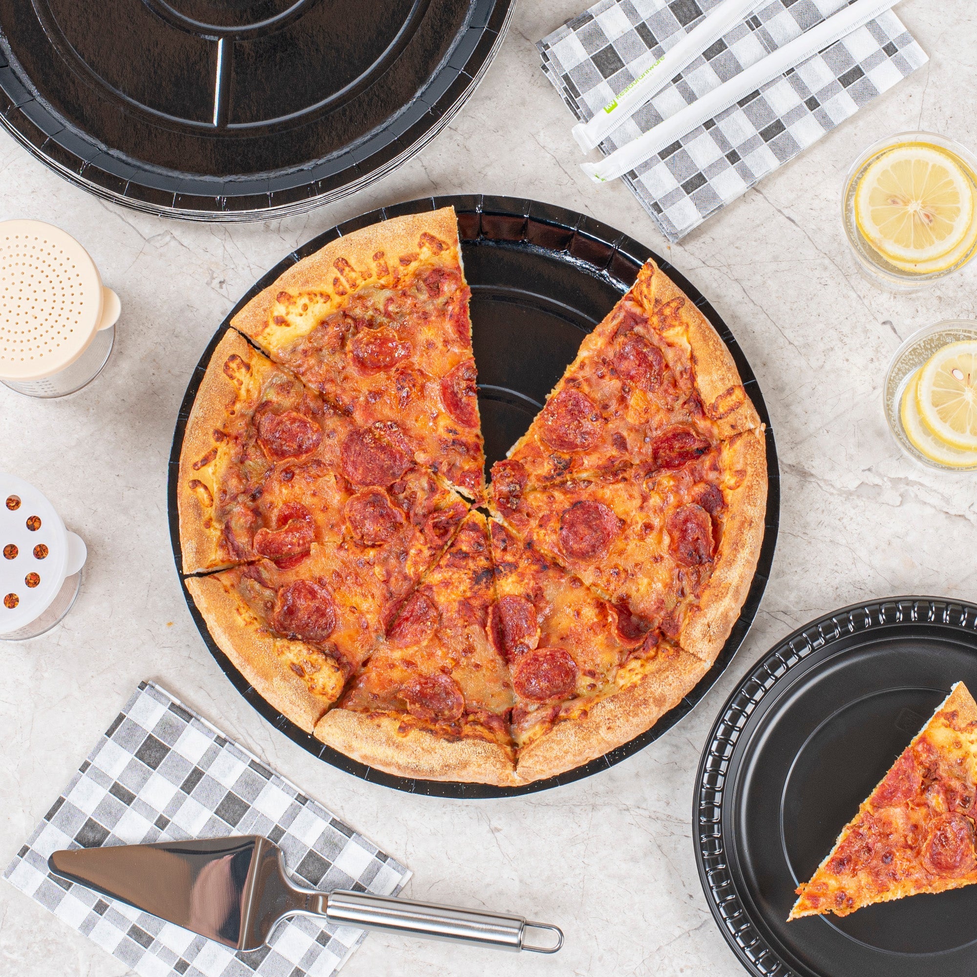 Eco Pie Round Black Paperboard Pizza Tray - Oven-Safe - 12'' - 50 count box