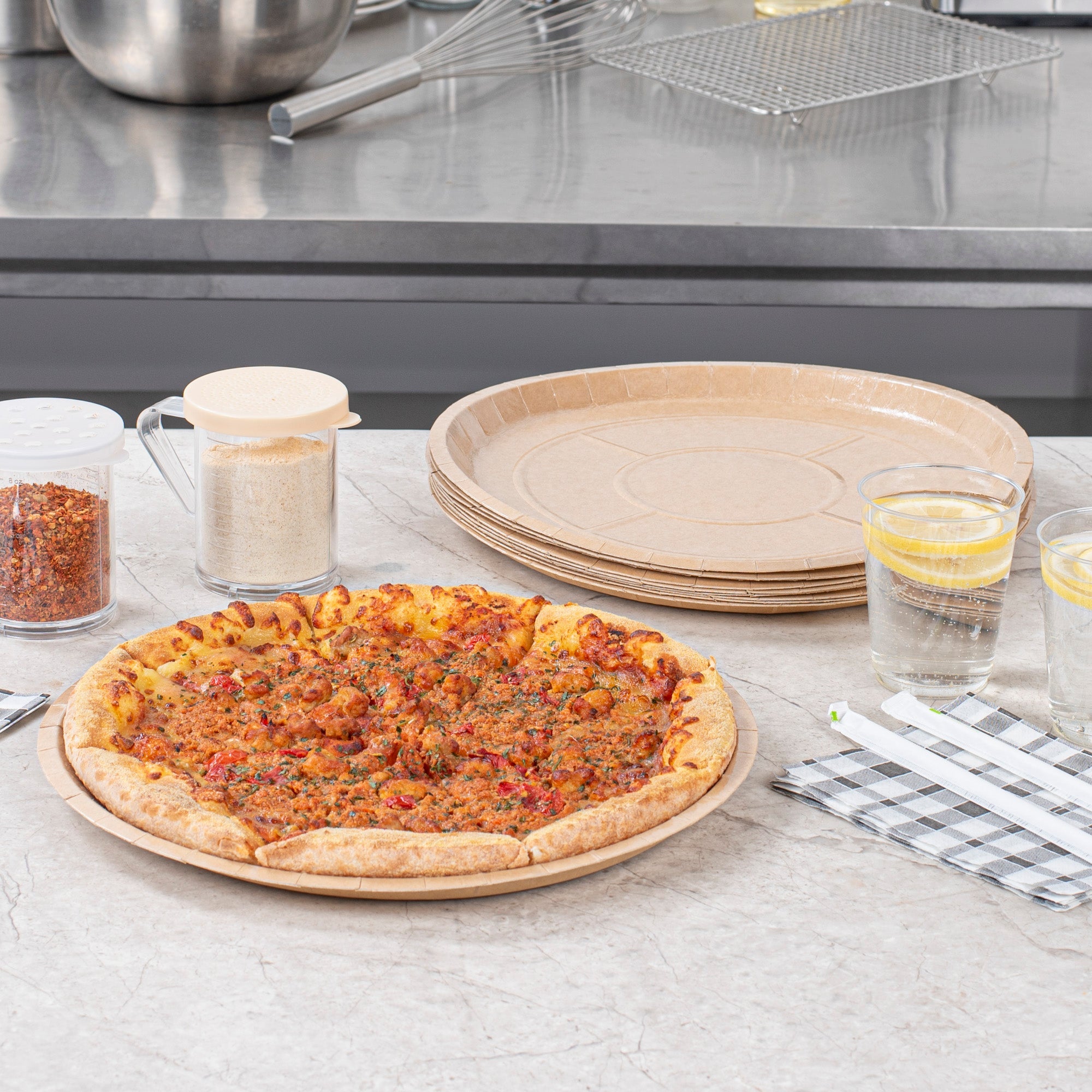 Eco Pie Round Kraft Paperboard Pizza Tray - Oven-Safe - 12'' - 25 count box