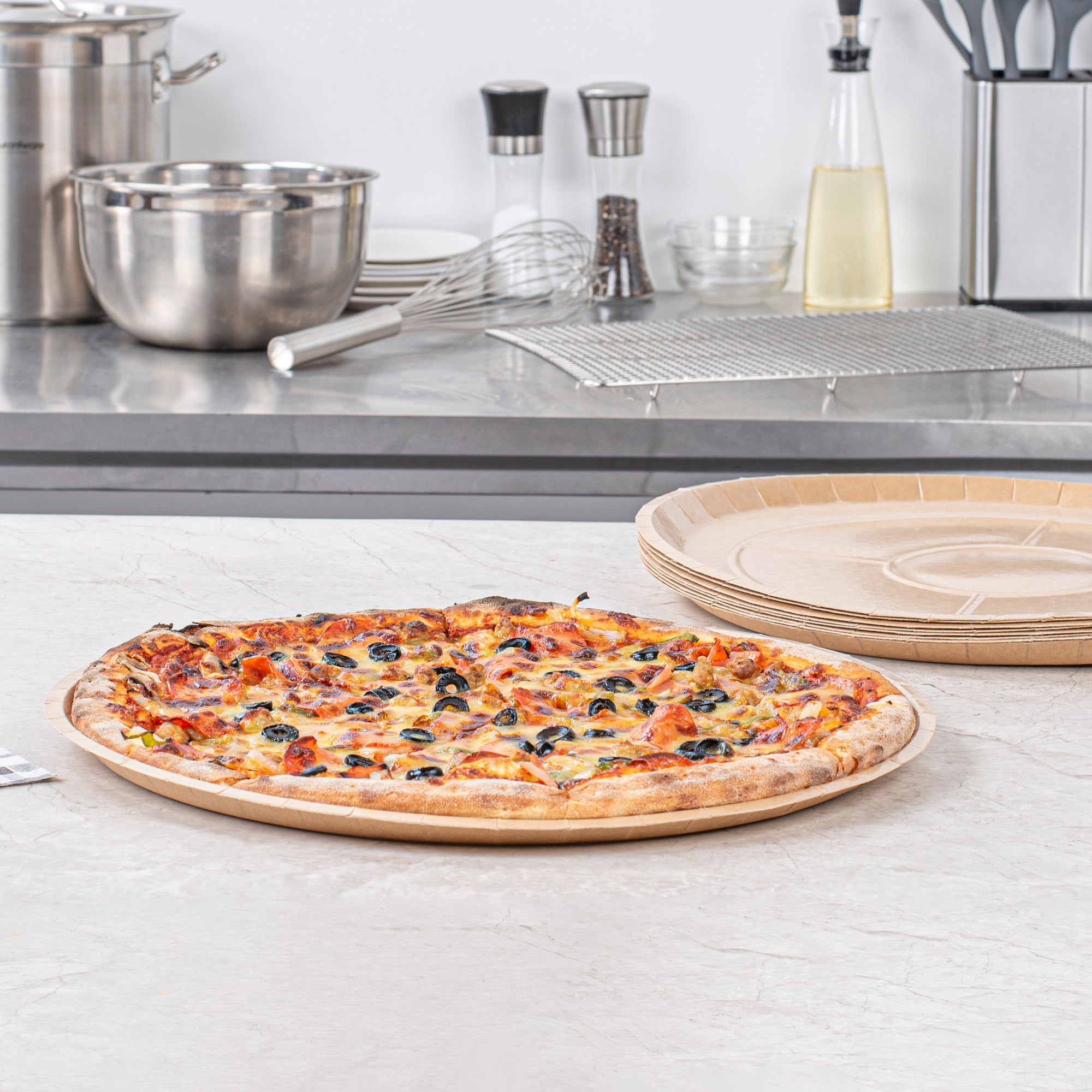 Eco Pie Round Kraft Paperboard Pizza Tray - Oven-Safe - 16" - 50 count box