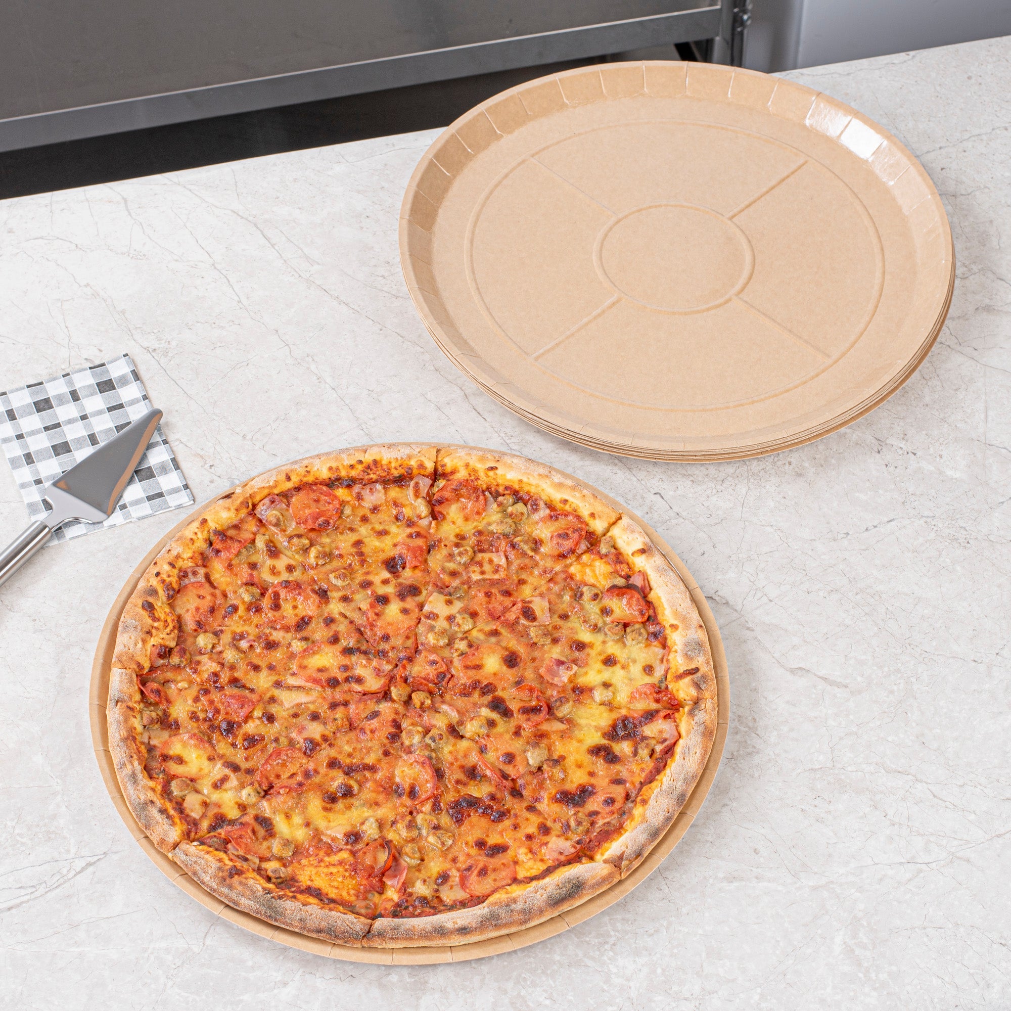 Eco Pie Round Kraft Paperboard Pizza Tray - Oven-Safe - 18'' - 25 count box