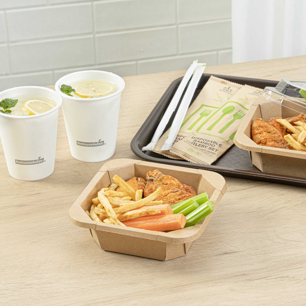 Sustain 22 oz Octagonal Kraft Paper Take Out Container - with PLA Lining, Compostable - 6" x 6" x 2" - 25 count box