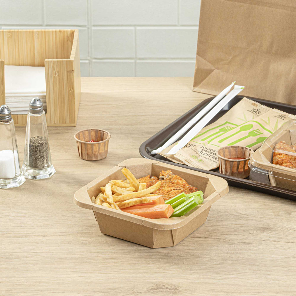 Sustain 22 oz Octagonal Kraft Paper Take Out Container - with PLA Lining, Compostable - 6" x 6" x 2" - 100 count box
