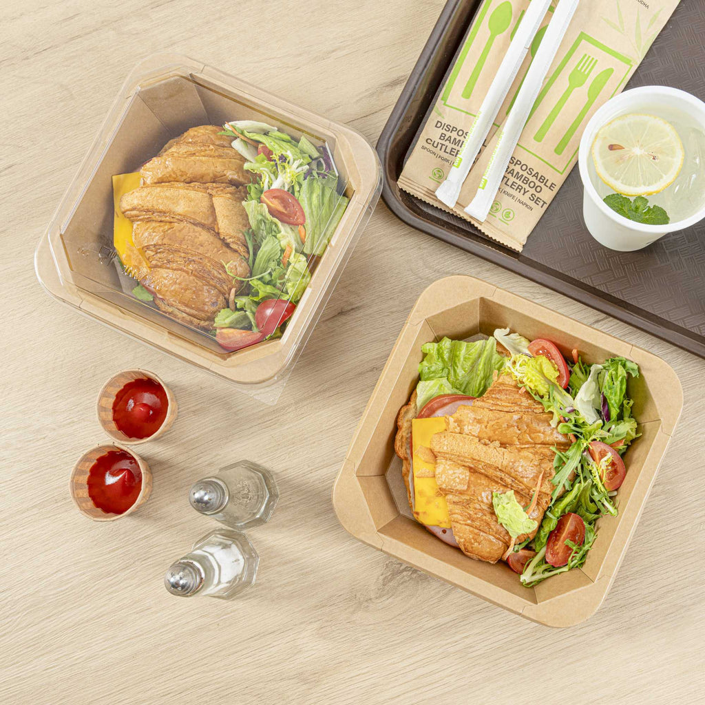Sustain 34 oz Octagonal Kraft Paper Take Out Container - with PLA Lining, Compostable - 7" x 7" x 2" - 25 count box