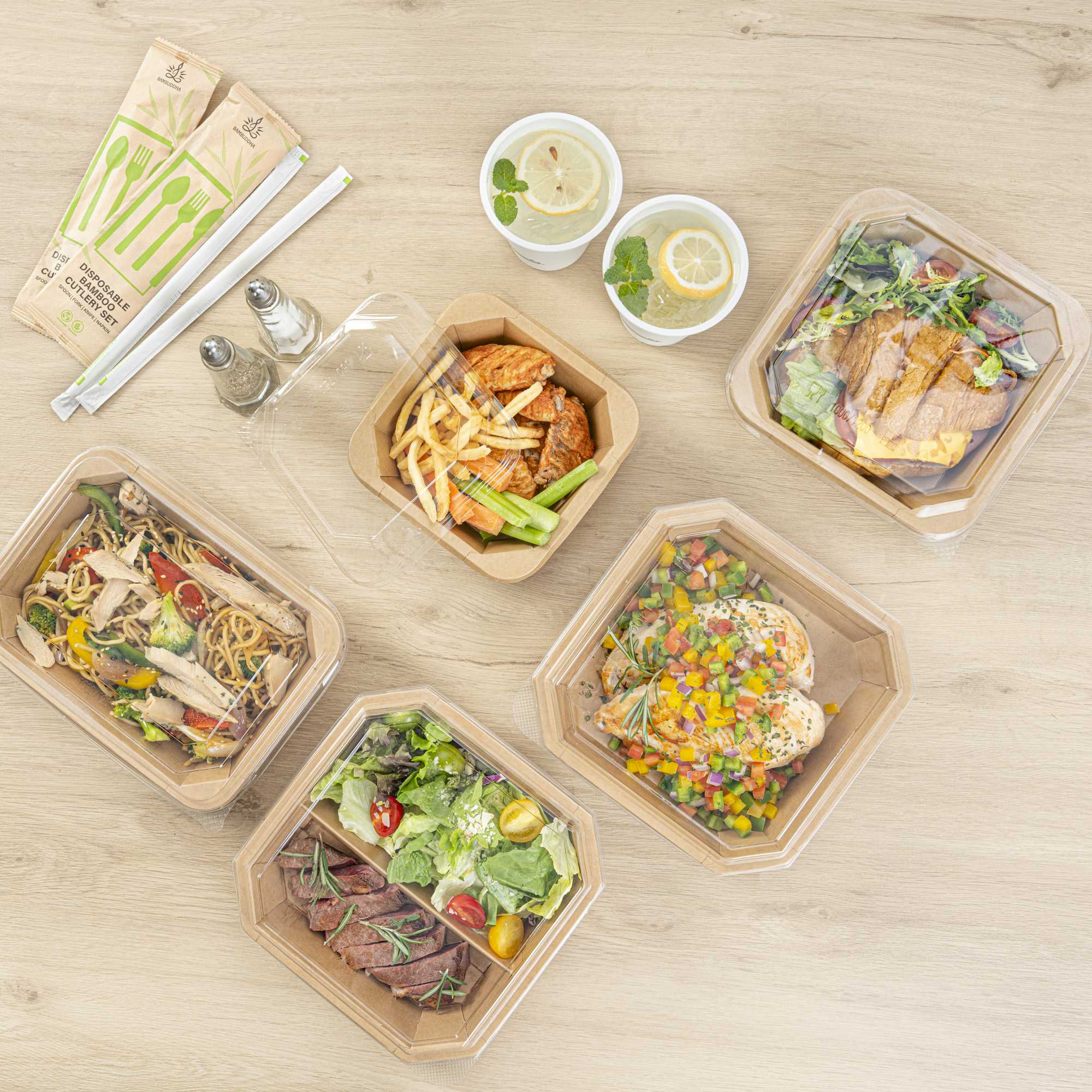 Sustain 34 oz Octagonal Kraft Paper Take Out Container - with PLA Lining, Compostable - 7" x 7" x 2" - 25 count box
