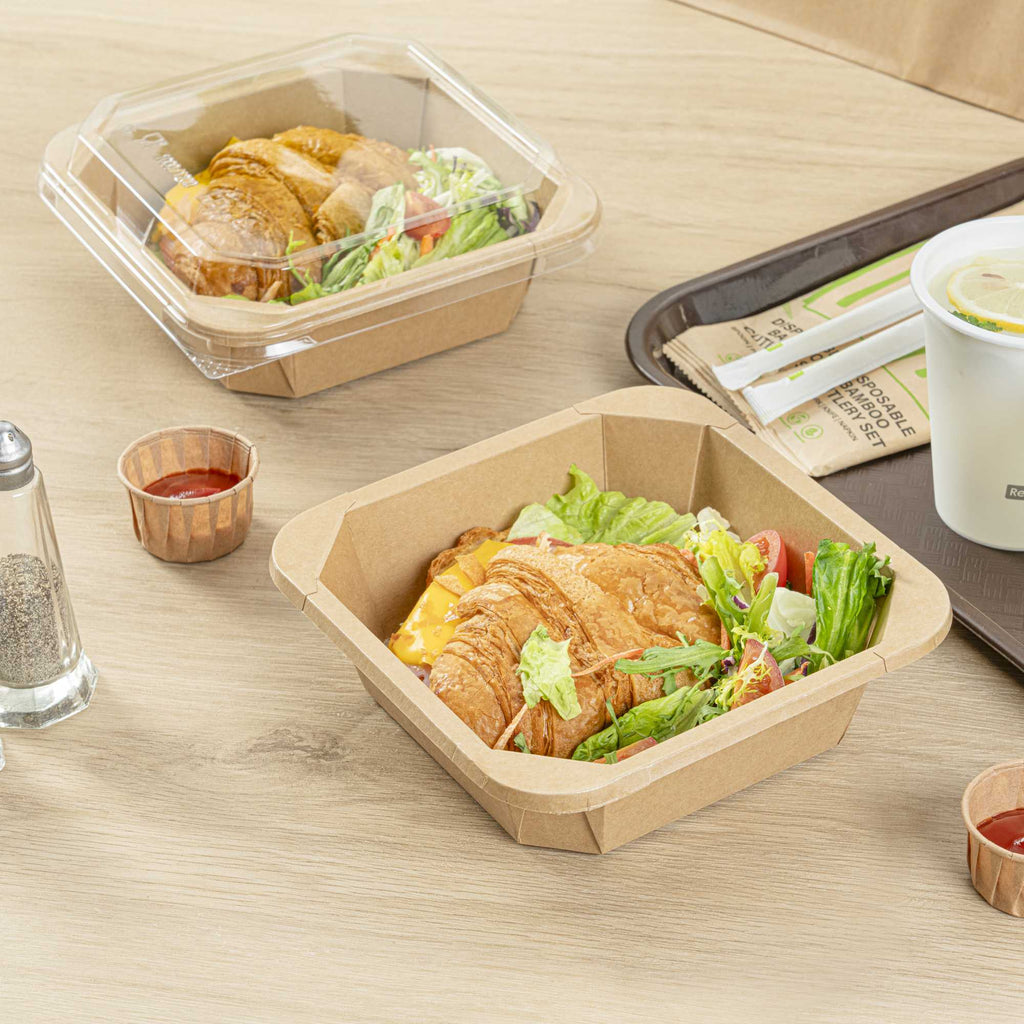 Sustain 34 oz Octagonal Kraft Paper Take Out Container - with PLA Lining, Compostable - 7" x 7" x 2" - 100 count box