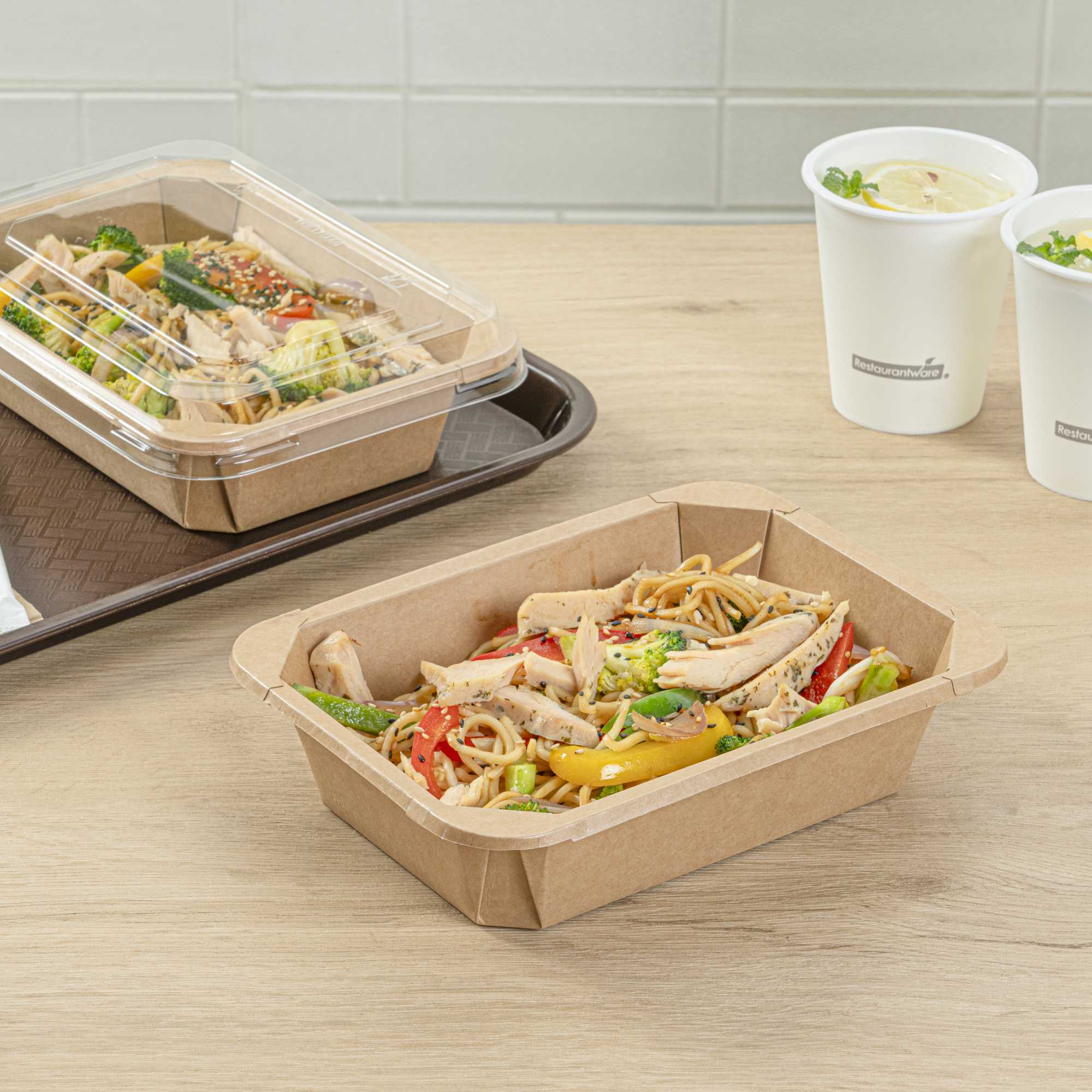 Sustain 41 oz Octagonal Kraft Paper Take Out Container - with PLA Lining, Compostable - 8 3/4" x 6" x 2" - 25 count box
