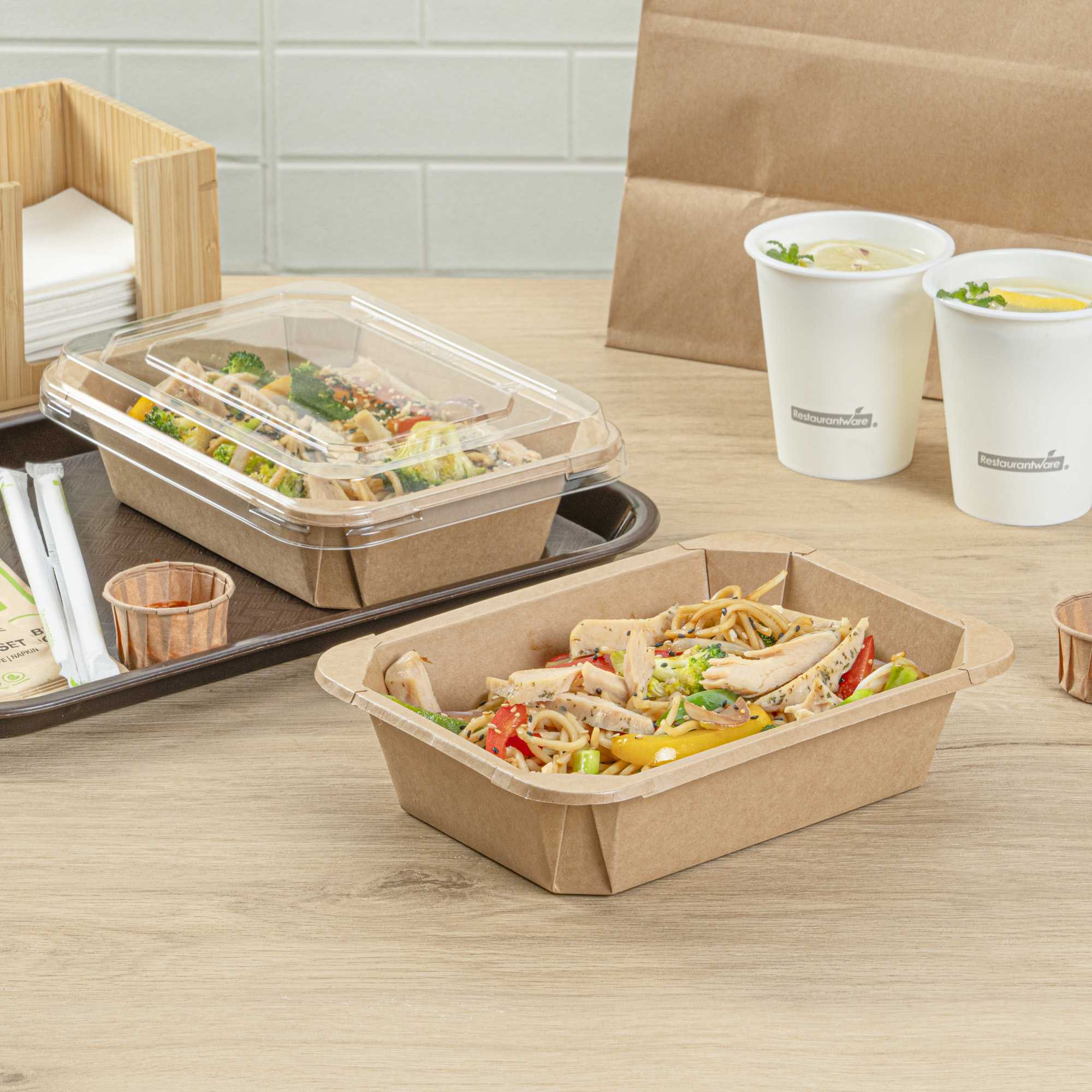 Sustain 41 oz Octagonal Kraft Paper Take Out Container - with PLA Lining, Compostable - 8 3/4" x 6" x 2" - 25 count box