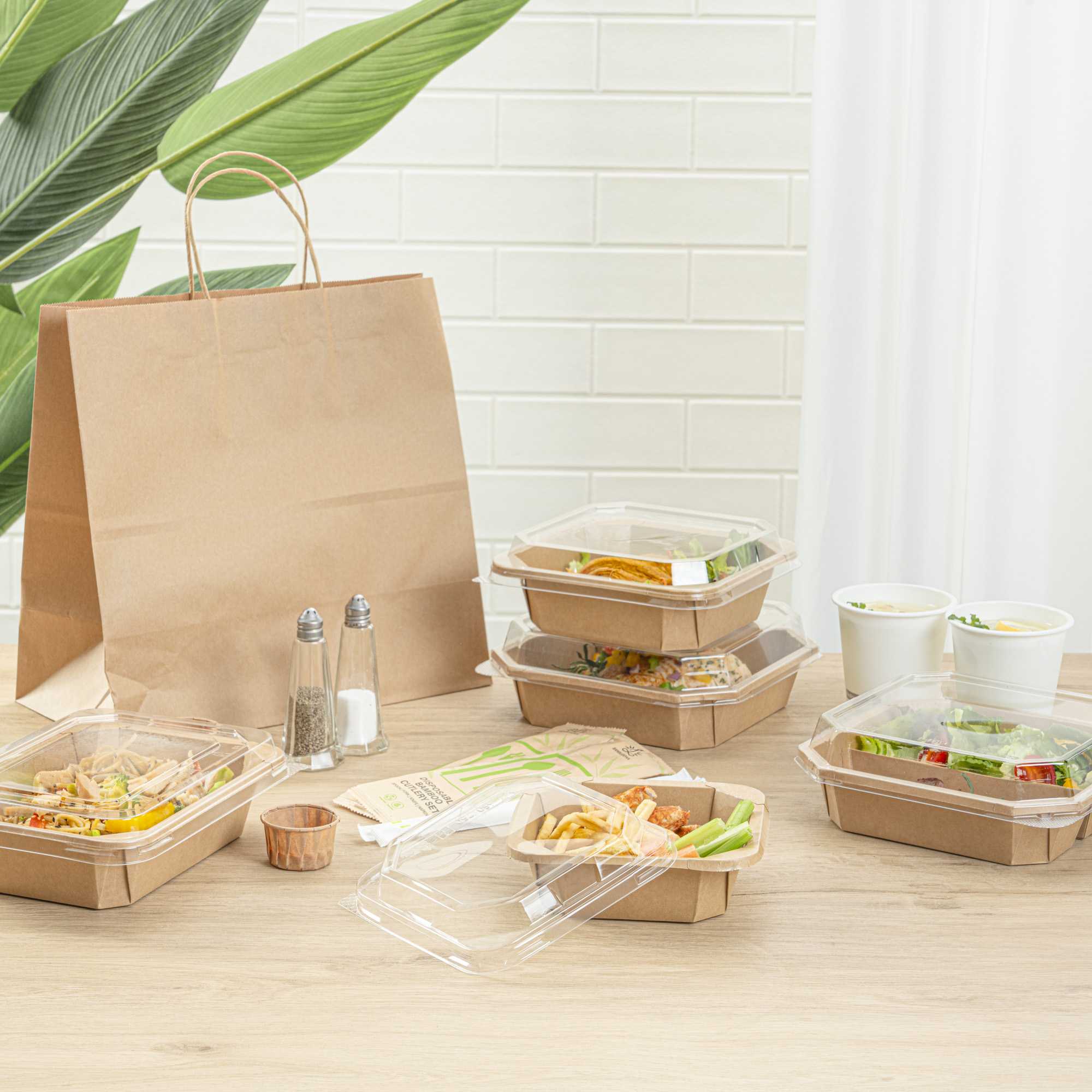 Sustain 41 oz Octagonal Kraft Paper Take Out Container - with PLA Lining, Compostable - 8 3/4" x 6" x 2" - 25 count box