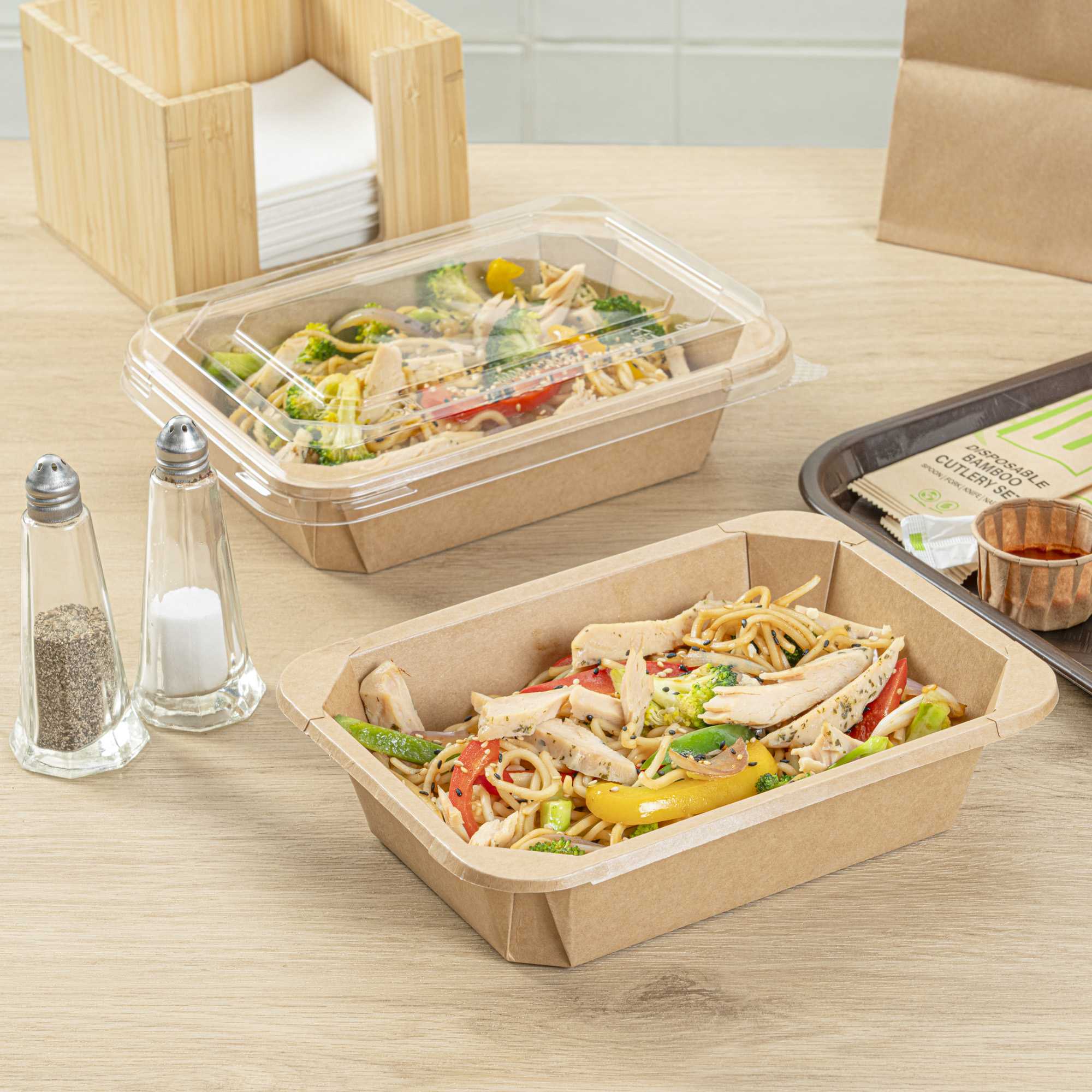 Sustain 41 oz Octagonal Kraft Paper Take Out Container - with PLA Lining, Compostable - 8 3/4" x 6" x 2" - 100 count box