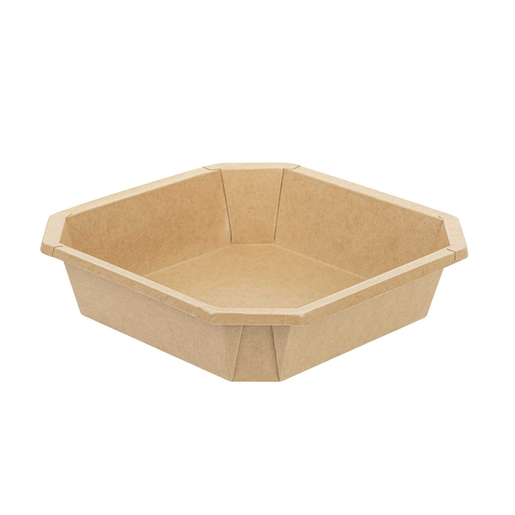 Sustain 41 oz Octagonal Kraft Paper Take Out Container - with PLA Lining, Compostable - 7 3/4" x 7 3/4" x 2" - 100 count box