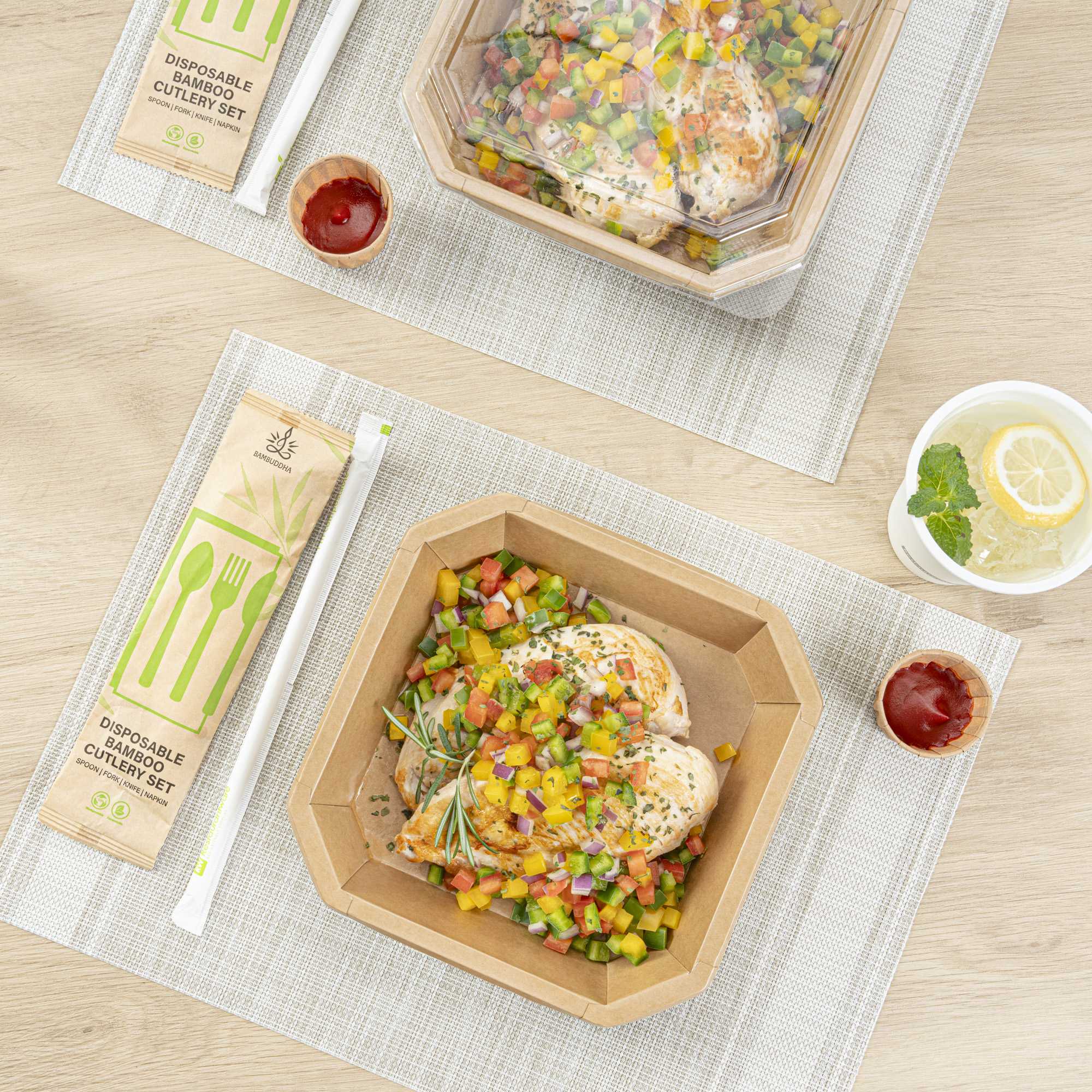 Sustain 41 oz Octagonal Kraft Paper Take Out Container - with PLA Lining, Compostable - 7 3/4" x 7 3/4" x 2" - 25 count box