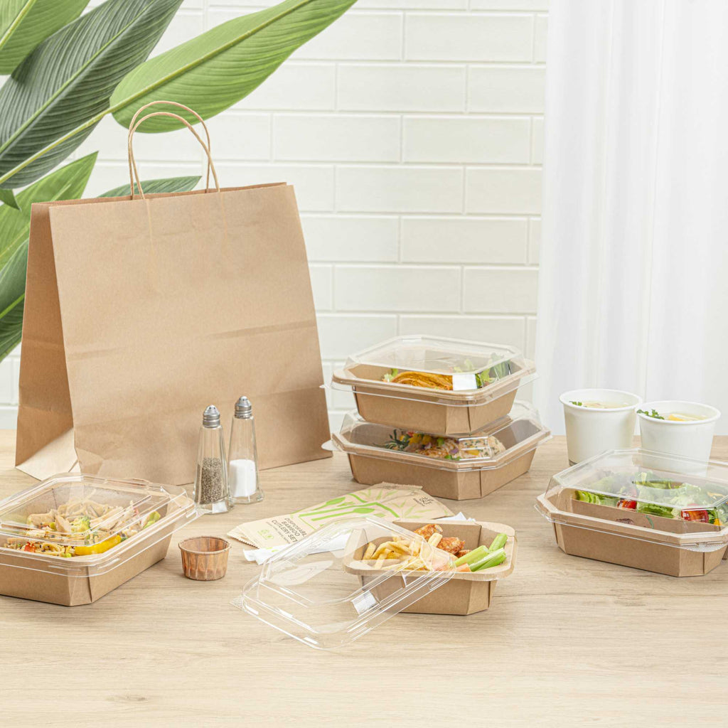 Sustain 41 oz Octagonal Kraft Paper Take Out Container - with PLA Lining, Compostable - 7 3/4" x 7 3/4" x 2" - 25 count box