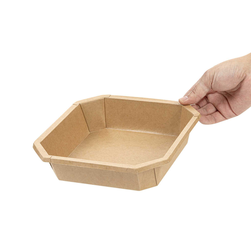 Sustain 41 oz Octagonal Kraft Paper Take Out Container - with PLA Lining, Compostable - 7 3/4" x 7 3/4" x 2" - 100 count box