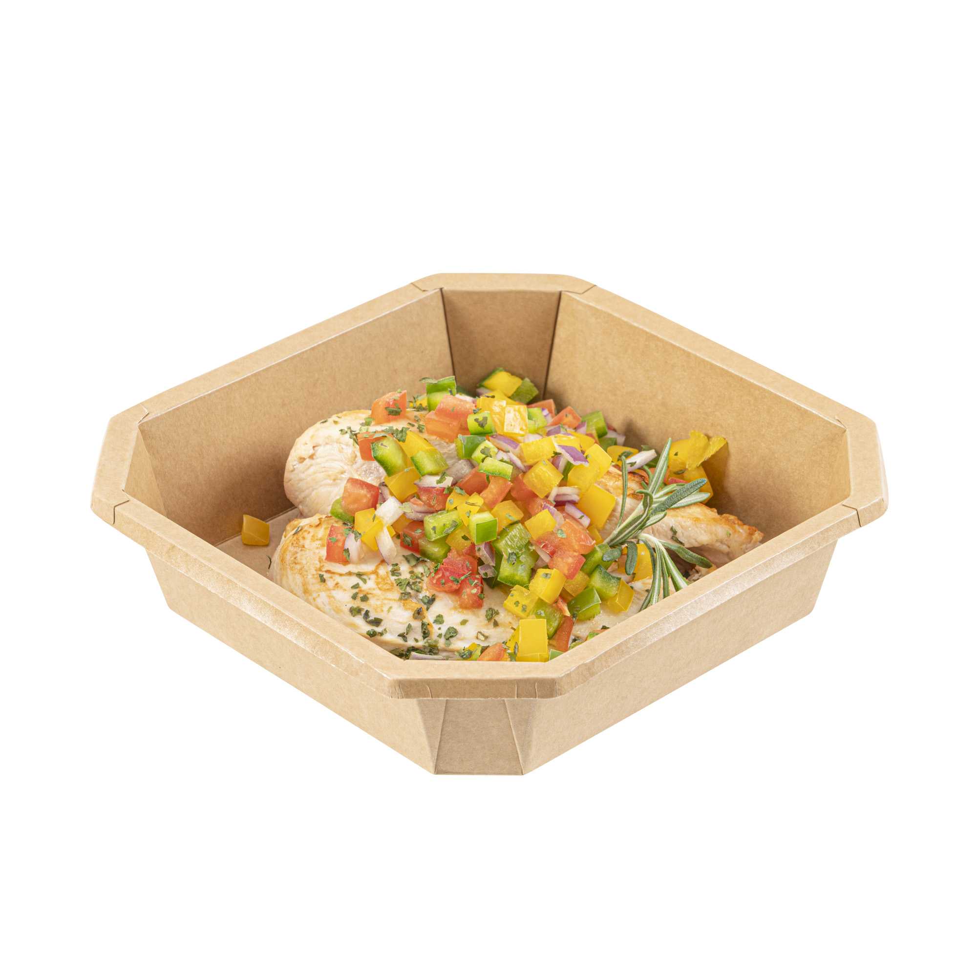 Sustain 41 oz Octagonal Kraft Paper Take Out Container - with PLA Lining, Compostable - 7 3/4" x 7 3/4" x 2" - 100 count box