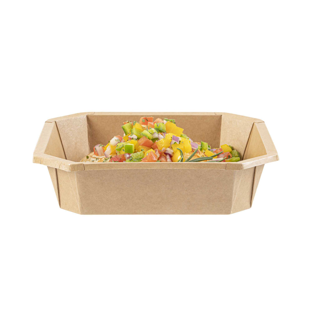 Sustain 41 oz Octagonal Kraft Paper Take Out Container - with PLA Lining, Compostable - 7 3/4" x 7 3/4" x 2" - 100 count box