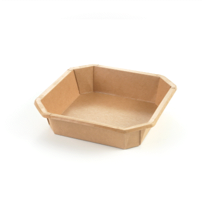 Sustain 41 oz Octagonal Kraft Paper Take Out Container - with PLA Lining, Compostable - 7 3/4" x 7 3/4" x 2" - 100 count box