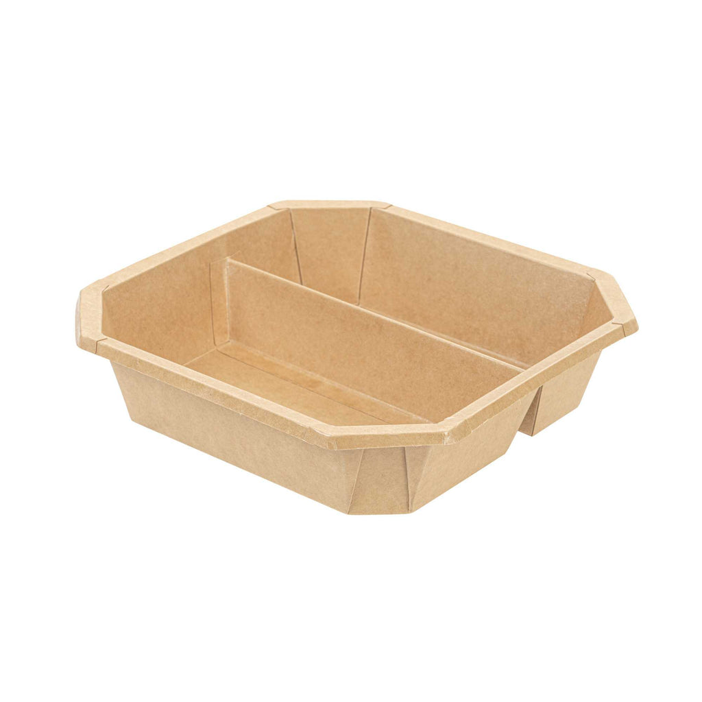 Sustain 41 oz Octagonal Kraft Paper Take Out Container - 2 Compartments, PLA Lining, Compostable - 7 3/4" x 7 3/4" x 2" - 25 count box