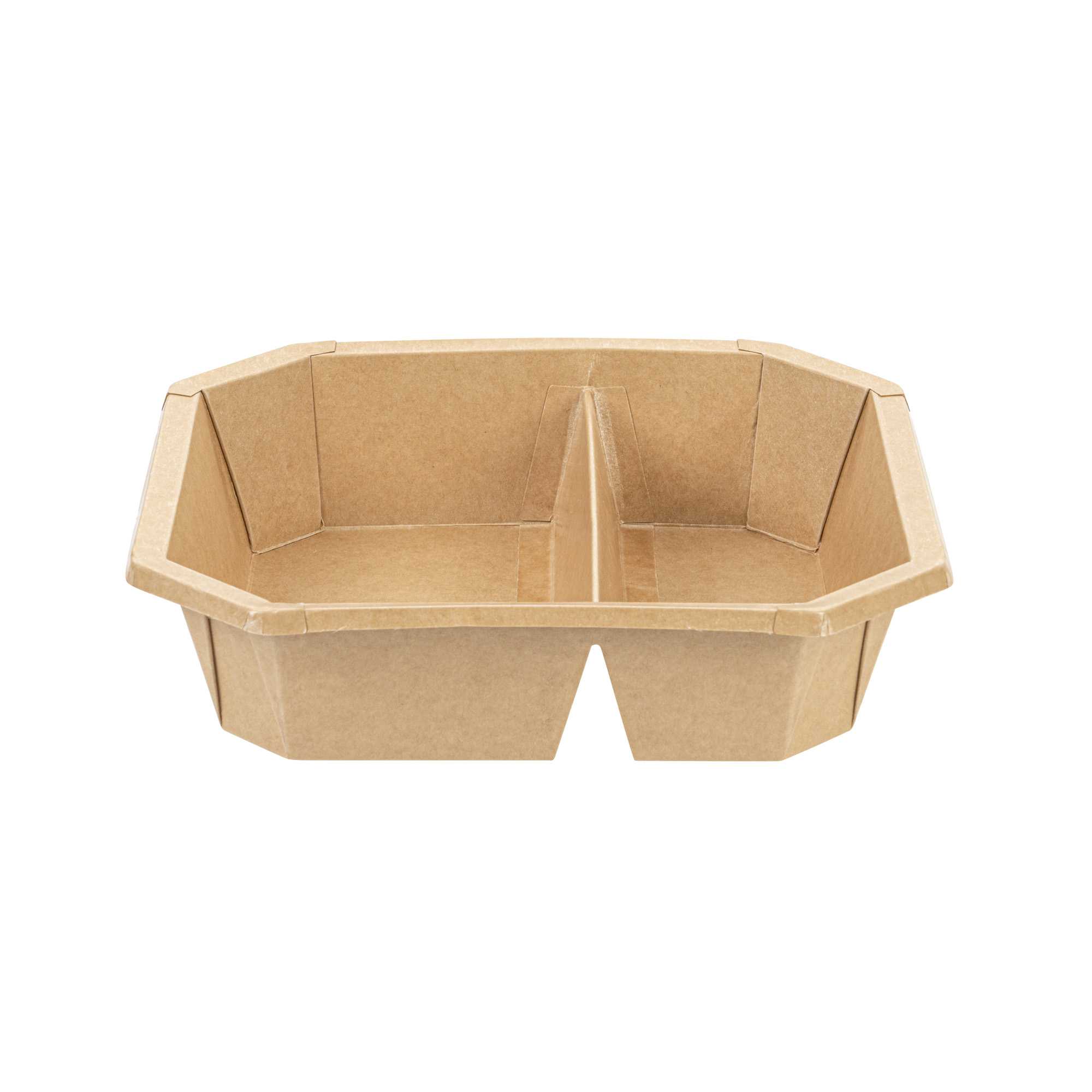 Sustain 41 oz Octagonal Kraft Paper Take Out Container - 2 Compartments, PLA Lining, Compostable - 7 3/4" x 7 3/4" x 2" - 25 count box
