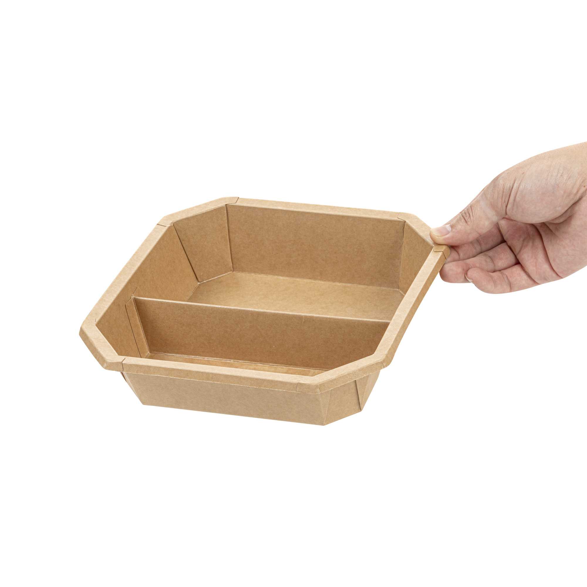 Sustain 41 oz Octagonal Kraft Paper Take Out Container - 2 Compartments, PLA Lining, Compostable - 7 3/4" x 7 3/4" x 2" - 100 count box