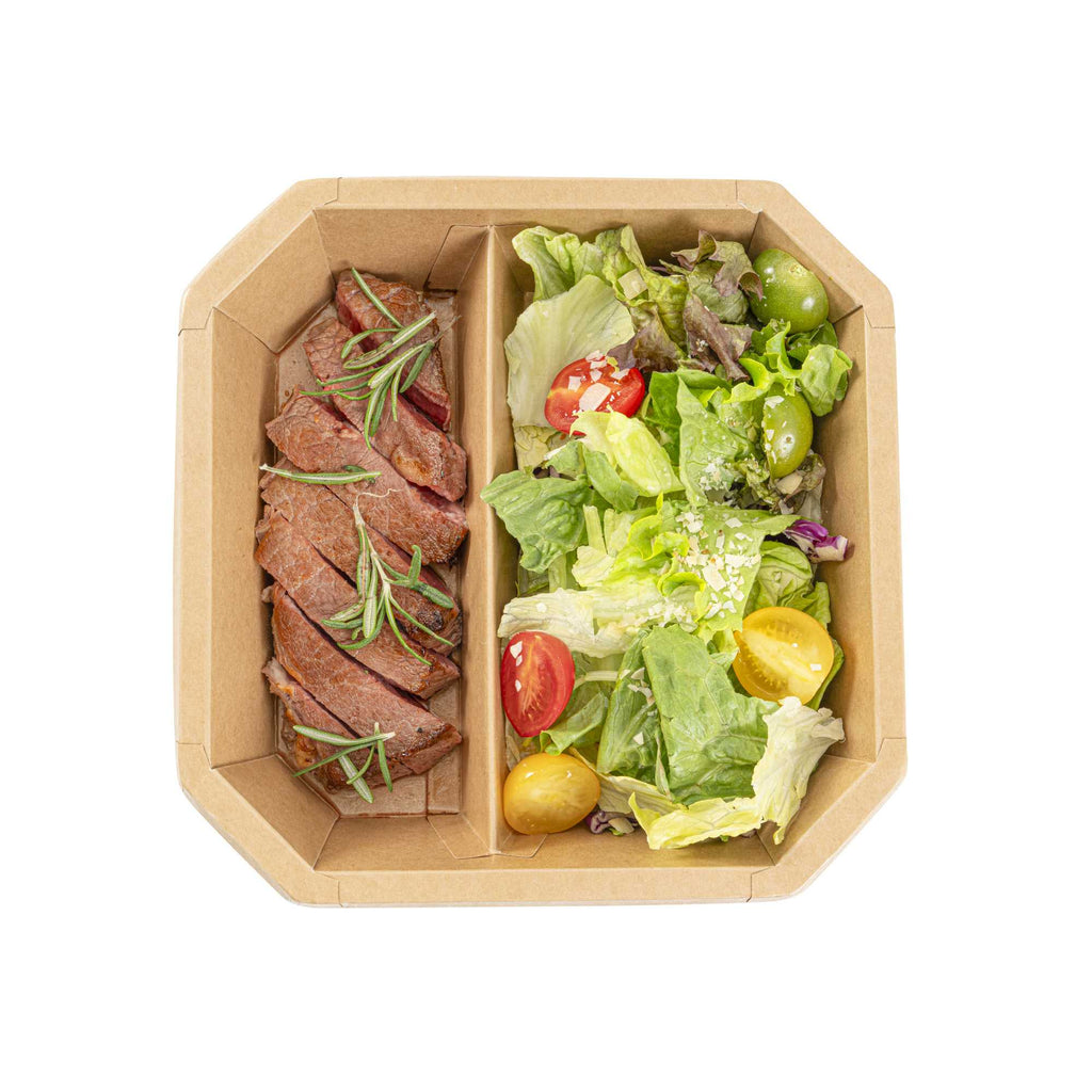Sustain 41 oz Octagonal Kraft Paper Take Out Container - 2 Compartments, PLA Lining, Compostable - 7 3/4" x 7 3/4" x 2" - 100 count box
