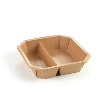Sustain 41 oz Octagonal Kraft Paper Take Out Container - 2 Compartments, PLA Lining, Compostable - 7 3/4" x 7 3/4" x 2" - 100 count box