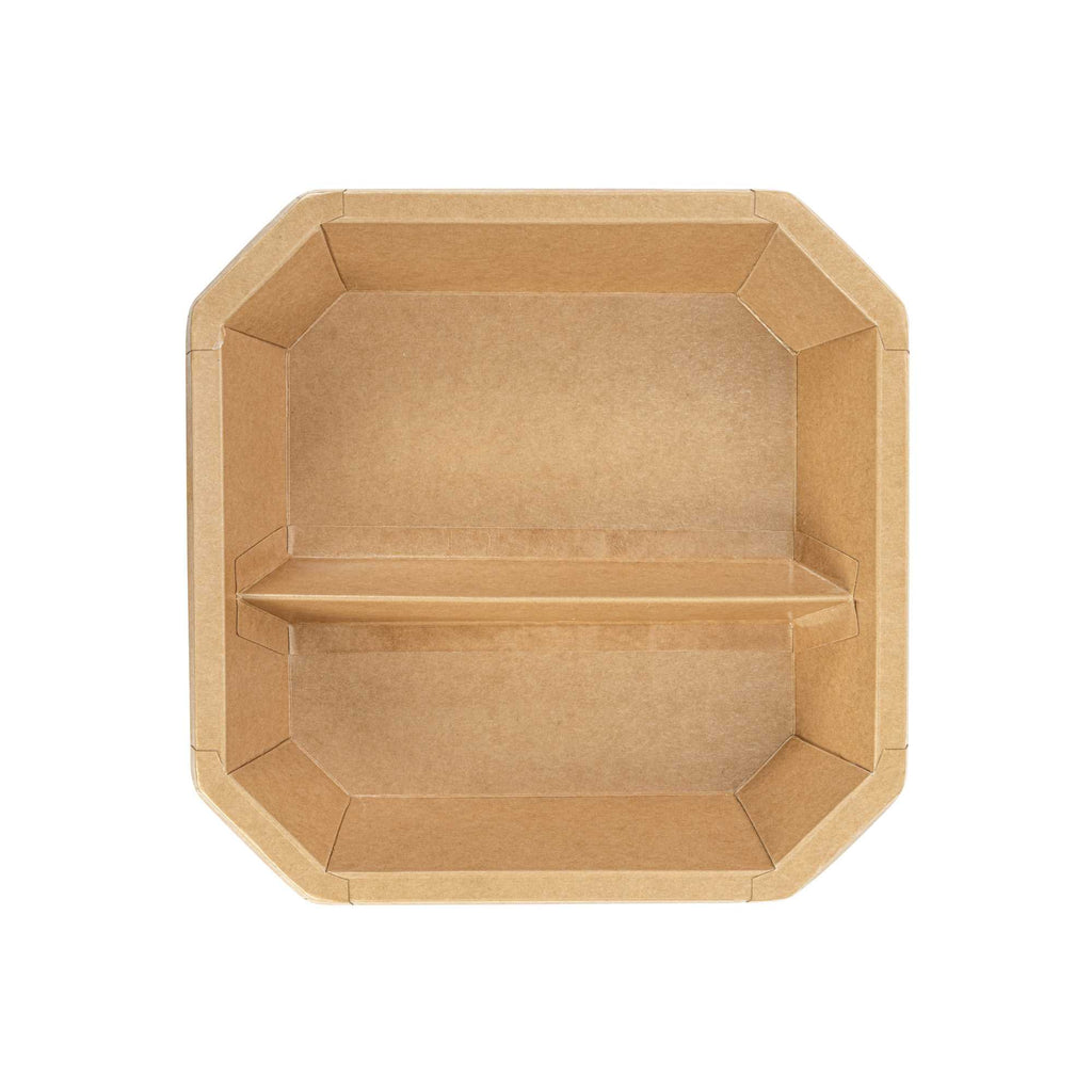 Sustain 41 oz Octagonal Kraft Paper Take Out Container - 2 Compartments, PLA Lining, Compostable - 7 3/4" x 7 3/4" x 2" - 100 count box
