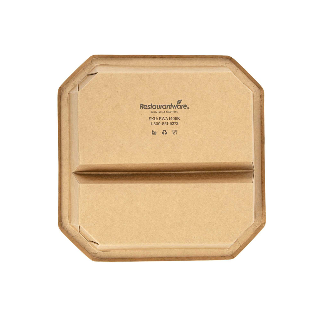 Sustain 41 oz Octagonal Kraft Paper Take Out Container - 2 Compartments, PLA Lining, Compostable - 7 3/4" x 7 3/4" x 2" - 100 count box