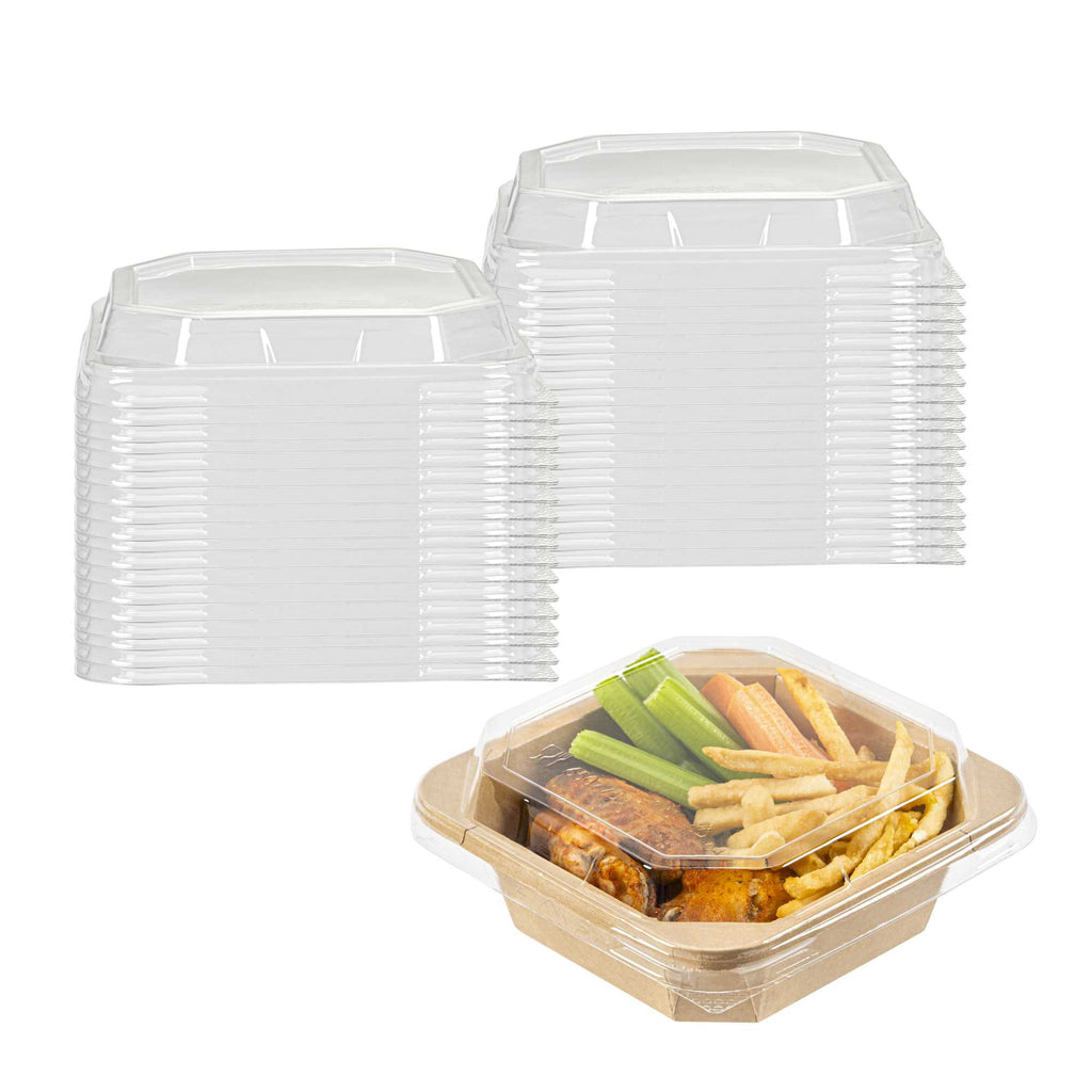 Sustain Octagonal Clear PLA Plastic Dome Lid - Fits 22 oz Container - 6 1/4" x 6 1/4" x 1 1/4" - 100 count box