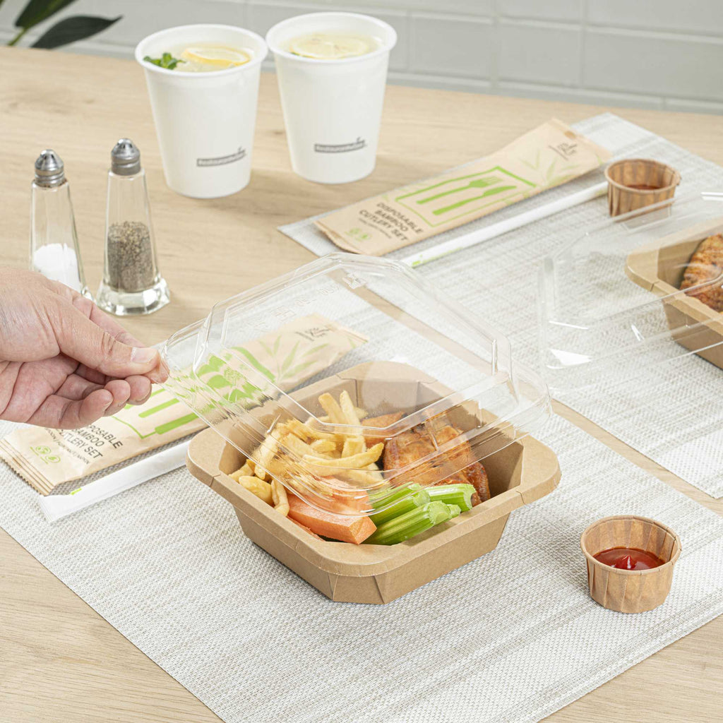 Sustain Octagonal Clear PLA Plastic Dome Lid - Fits 22 oz Container - 6 1/4" x 6 1/4" x 1 1/4" - 25 count box