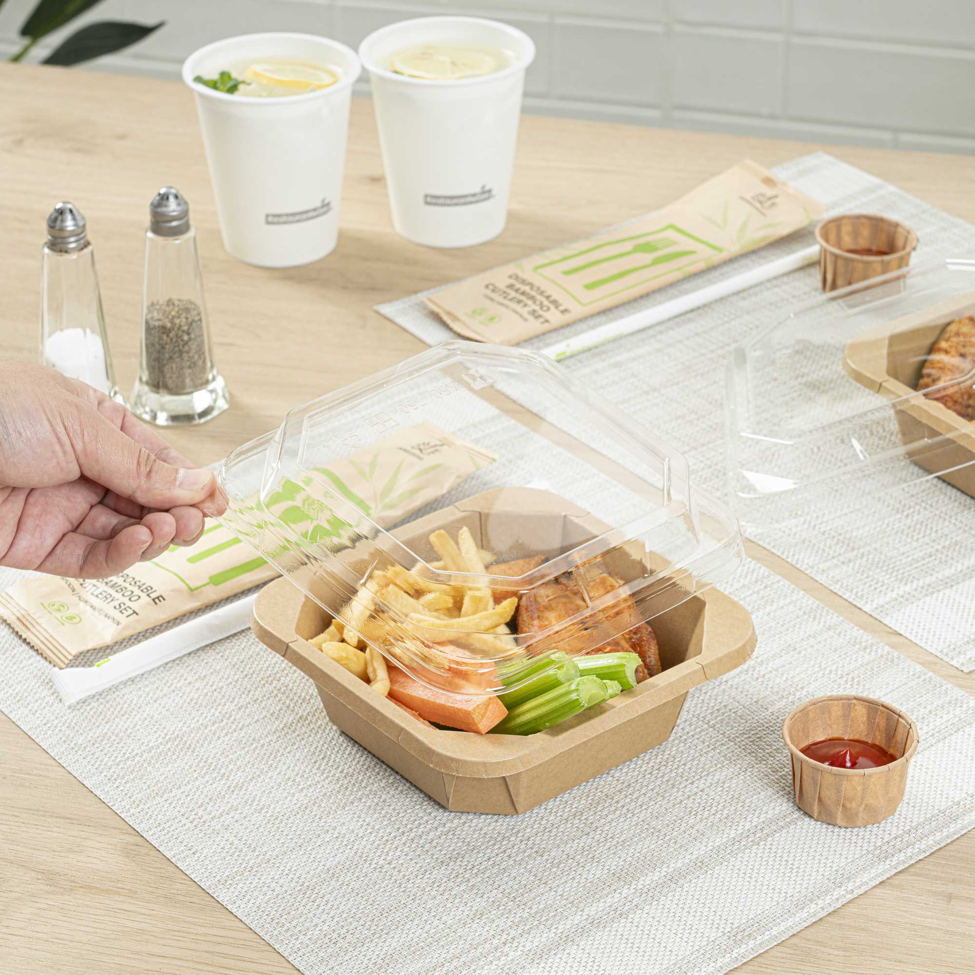 Sustain Octagonal Clear PLA Plastic Dome Lid - Fits 22 oz Container - 6 1/4" x 6 1/4" x 1 1/4" - 25 count box