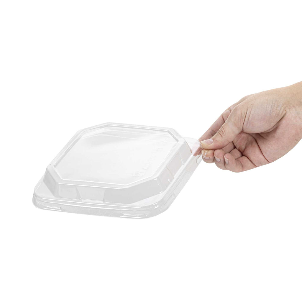 Sustain Octagonal Clear PLA Plastic Dome Lid - Fits 22 oz Container - 6 1/4" x 6 1/4" x 1 1/4" - 100 count box