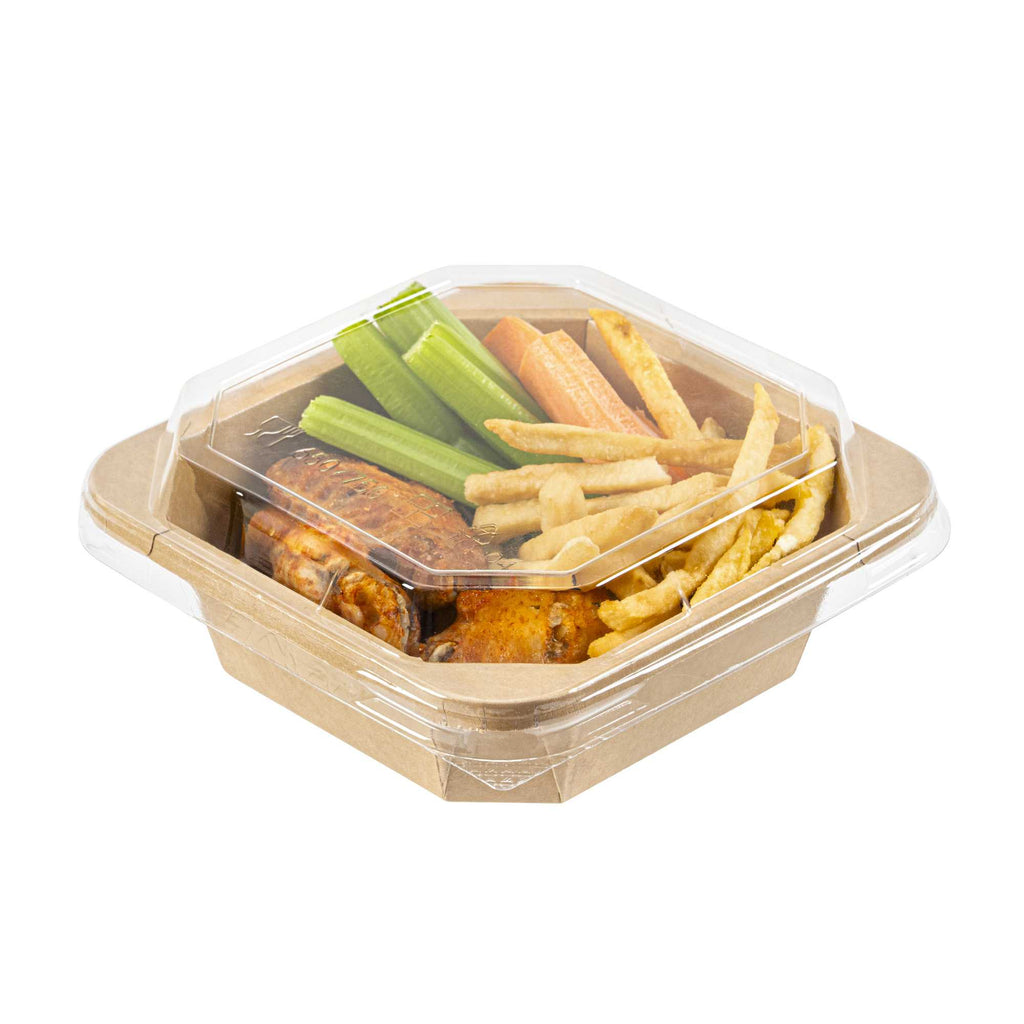 Sustain Octagonal Clear PLA Plastic Dome Lid - Fits 22 oz Container - 6 1/4" x 6 1/4" x 1 1/4" - 100 count box