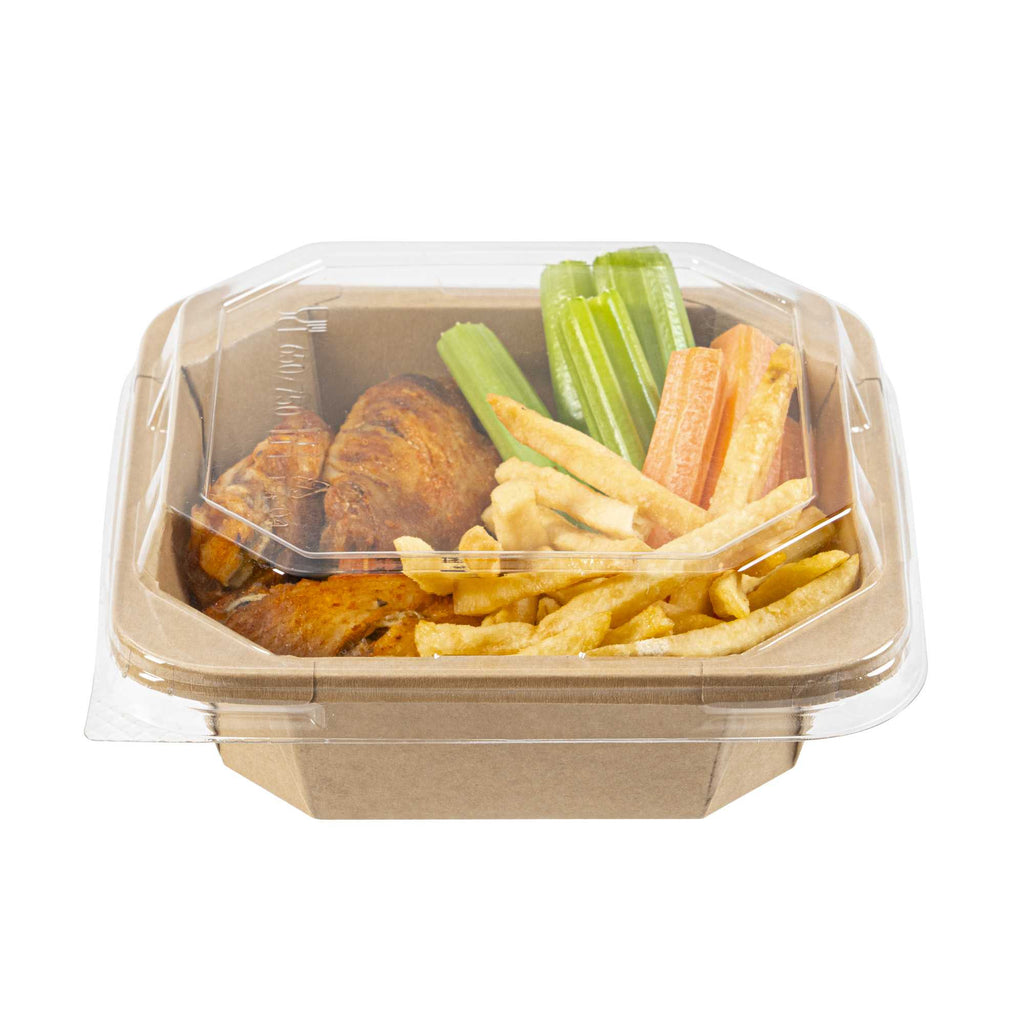 Sustain Octagonal Clear PLA Plastic Dome Lid - Fits 22 oz Container - 6 1/4" x 6 1/4" x 1 1/4" - 100 count box