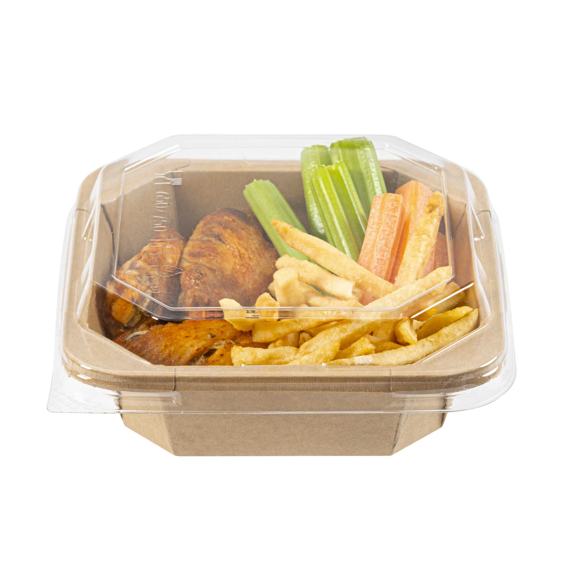 Sustain Octagonal Clear PLA Plastic Dome Lid - Fits 22 oz Container - 6 1/4" x 6 1/4" x 1 1/4" - 100 count box