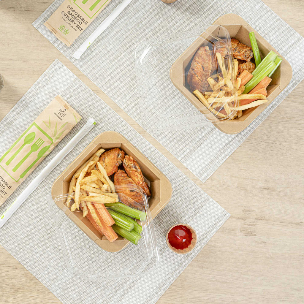 Sustain Octagonal Clear PLA Plastic Dome Lid - Fits 22 oz Container - 6 1/4" x 6 1/4" x 1 1/4" - 100 count box