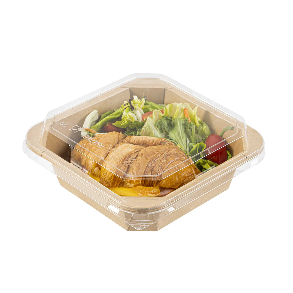Sustain Octagonal Clear PLA Plastic Dome Lid - Fits 34 oz Container - 7" x 7" x 1 1/4" - 25 count box