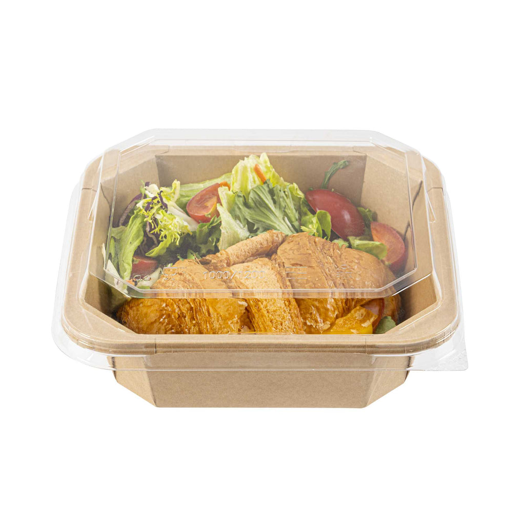 Sustain Octagonal Clear PLA Plastic Dome Lid - Fits 34 oz Container - 7" x 7" x 1 1/4" - 25 count box
