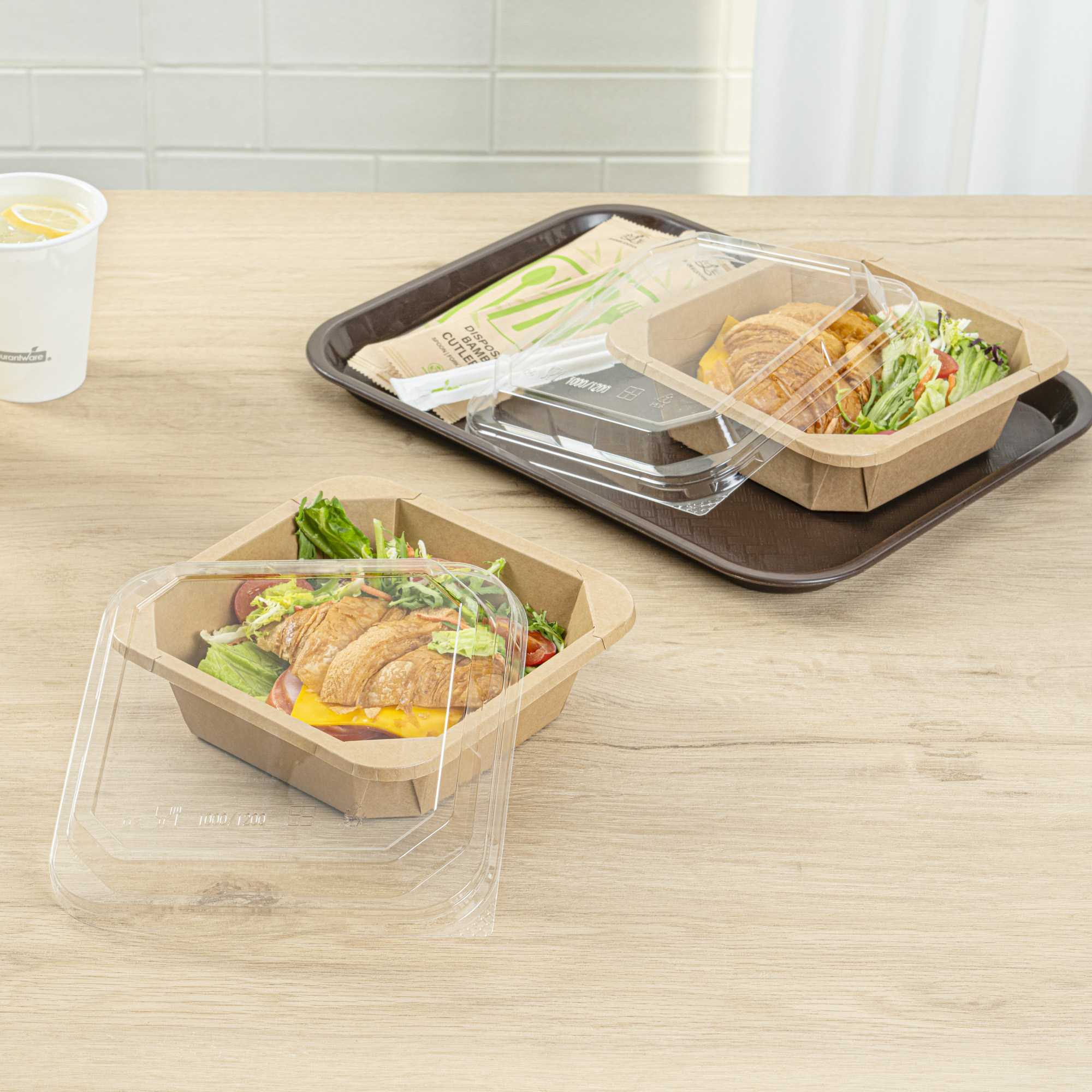 Sustain Octagonal Clear PLA Plastic Dome Lid - Fits 34 oz Container - 7" x 7" x 1 1/4" - 100 count box